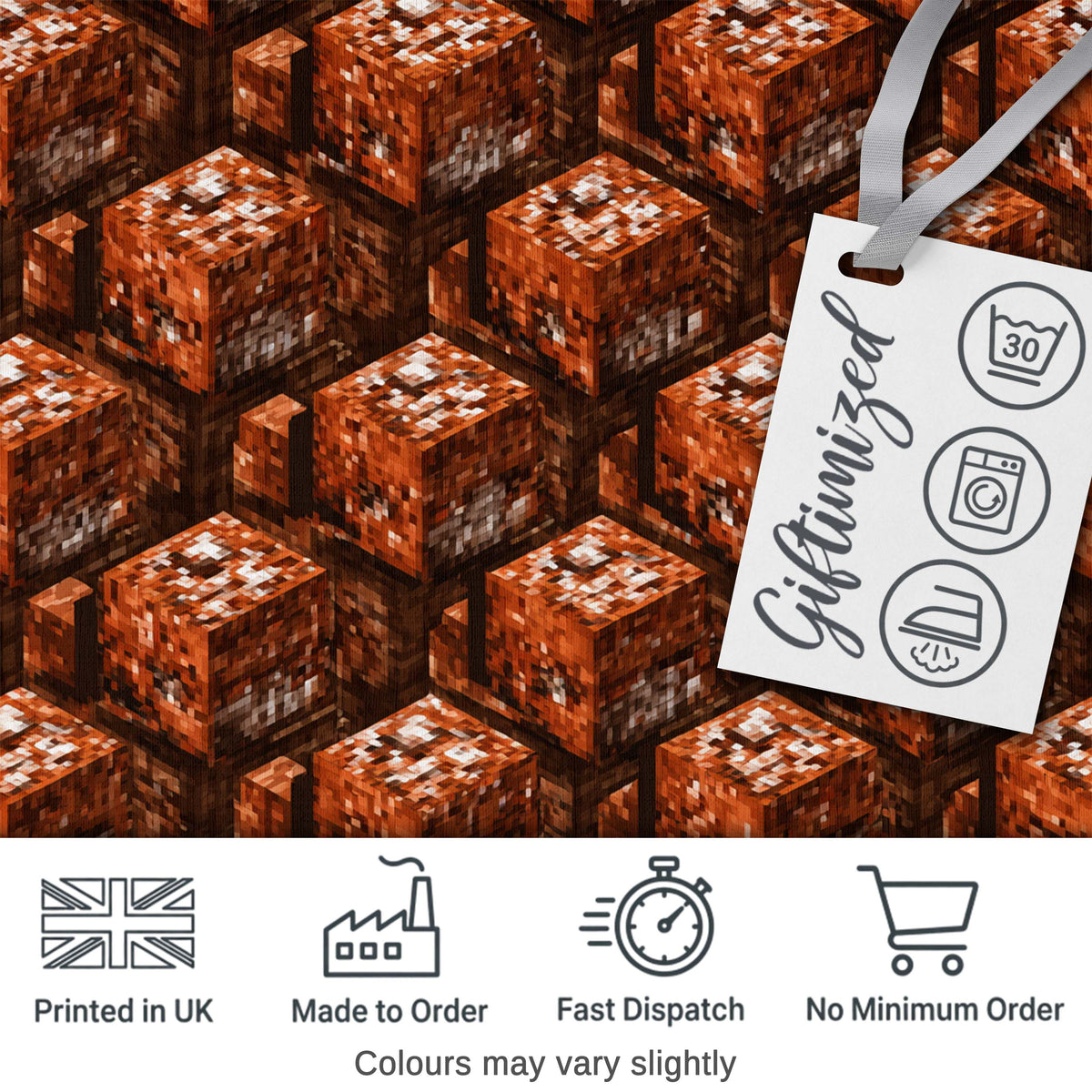 Rustic Brown Stone Cube Texture Abstract Seamless Pattern Digital Print Fabric by the Metre UK Sewing Quilting Textile