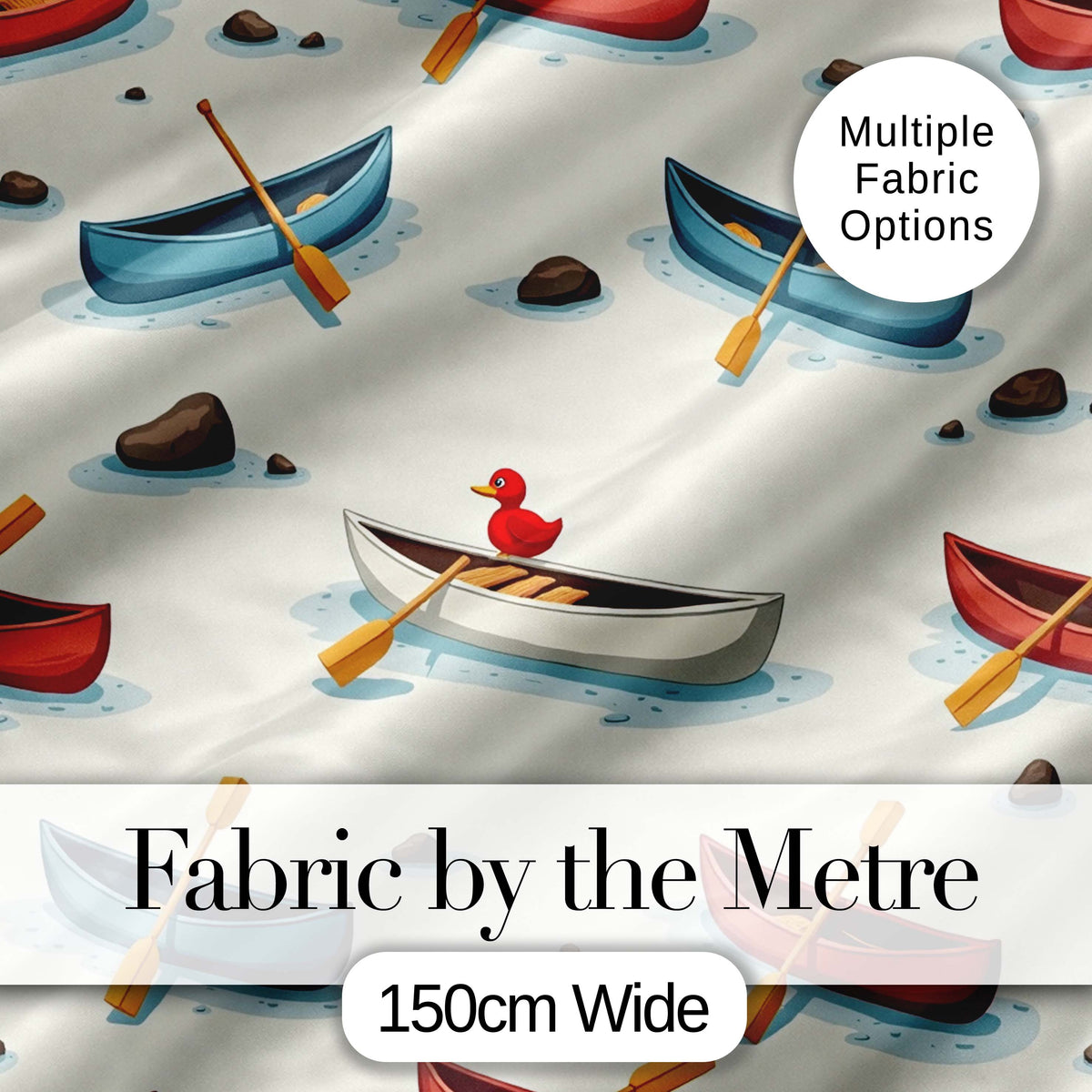 Cute Canoes with Duck Lake Water Adventure Seamless Pattern Digital Print Fabric by the Metre UK Sewing Quilting Textile
