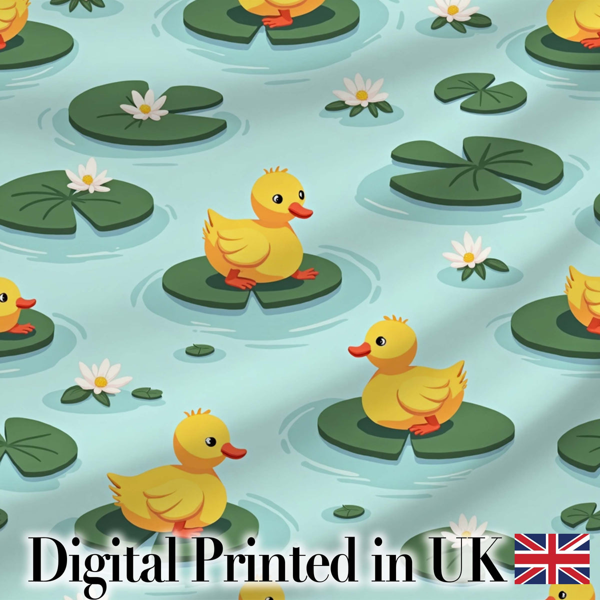 Cute Ducks on Lily Pads Pond Nature Seamless Pattern Digital Print Fabric by the Metre UK Sewing Quilting Textile