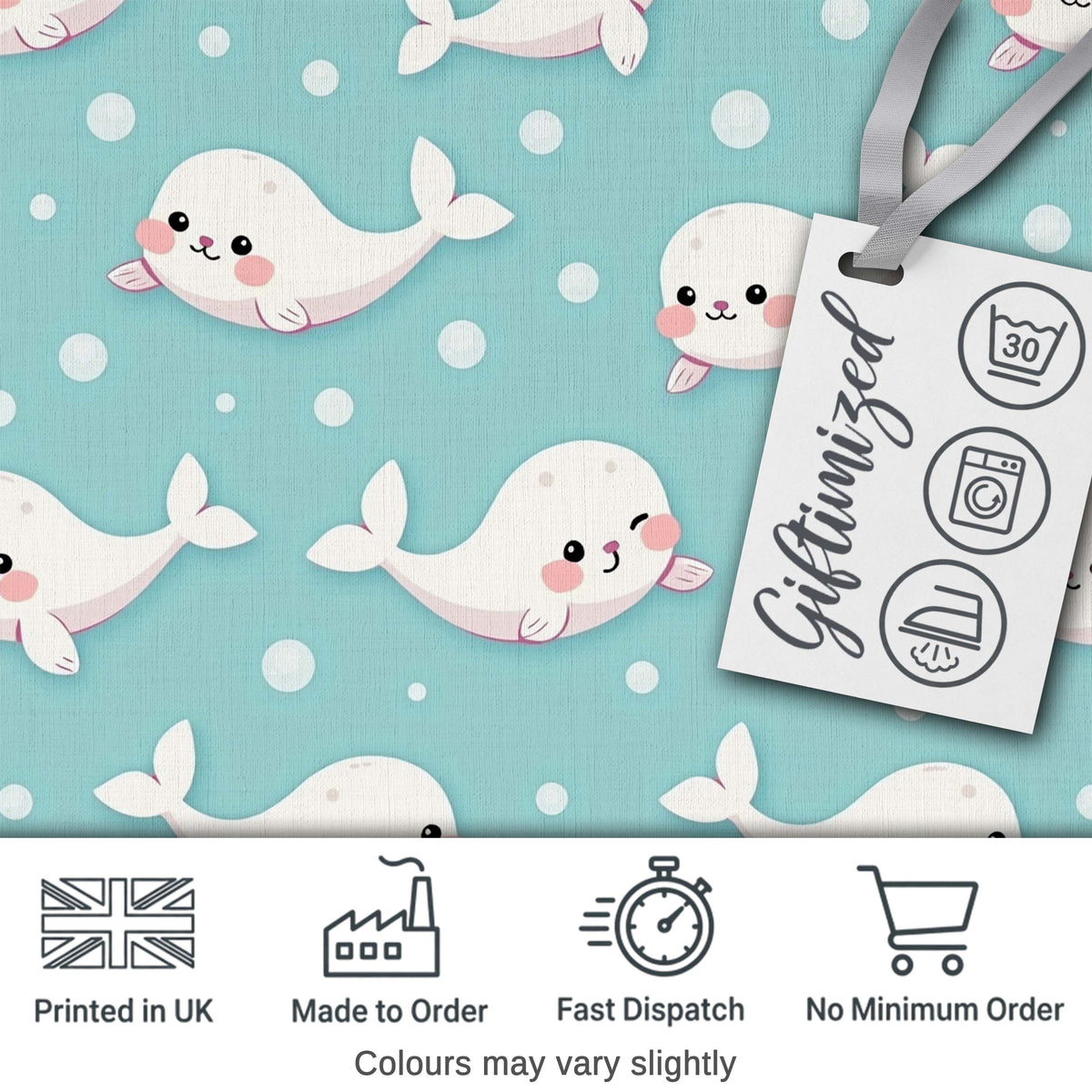 Cute Baby Seals Ocean Bubbles Kawaii Marine Seamless Pattern Digital Print Fabric by the Metre UK Sewing Quilting Textile