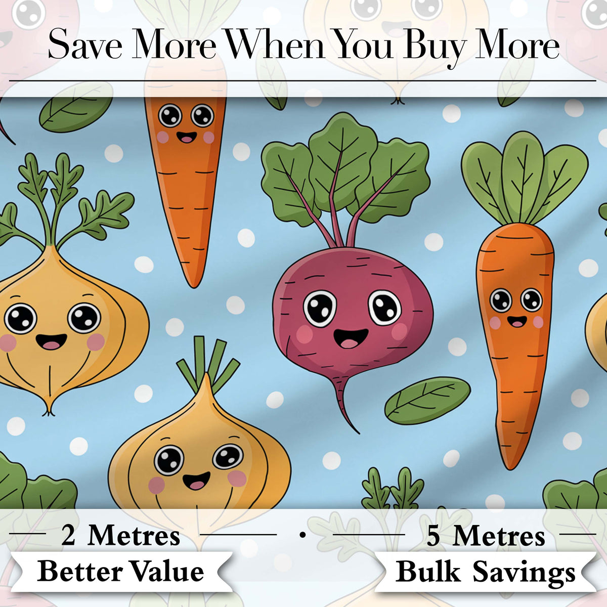 Cute Happy Vegetables Carrots Beetroot Onion Garden Seamless Pattern Digital Print Fabric by the Metre UK Sewing Quilting Textile