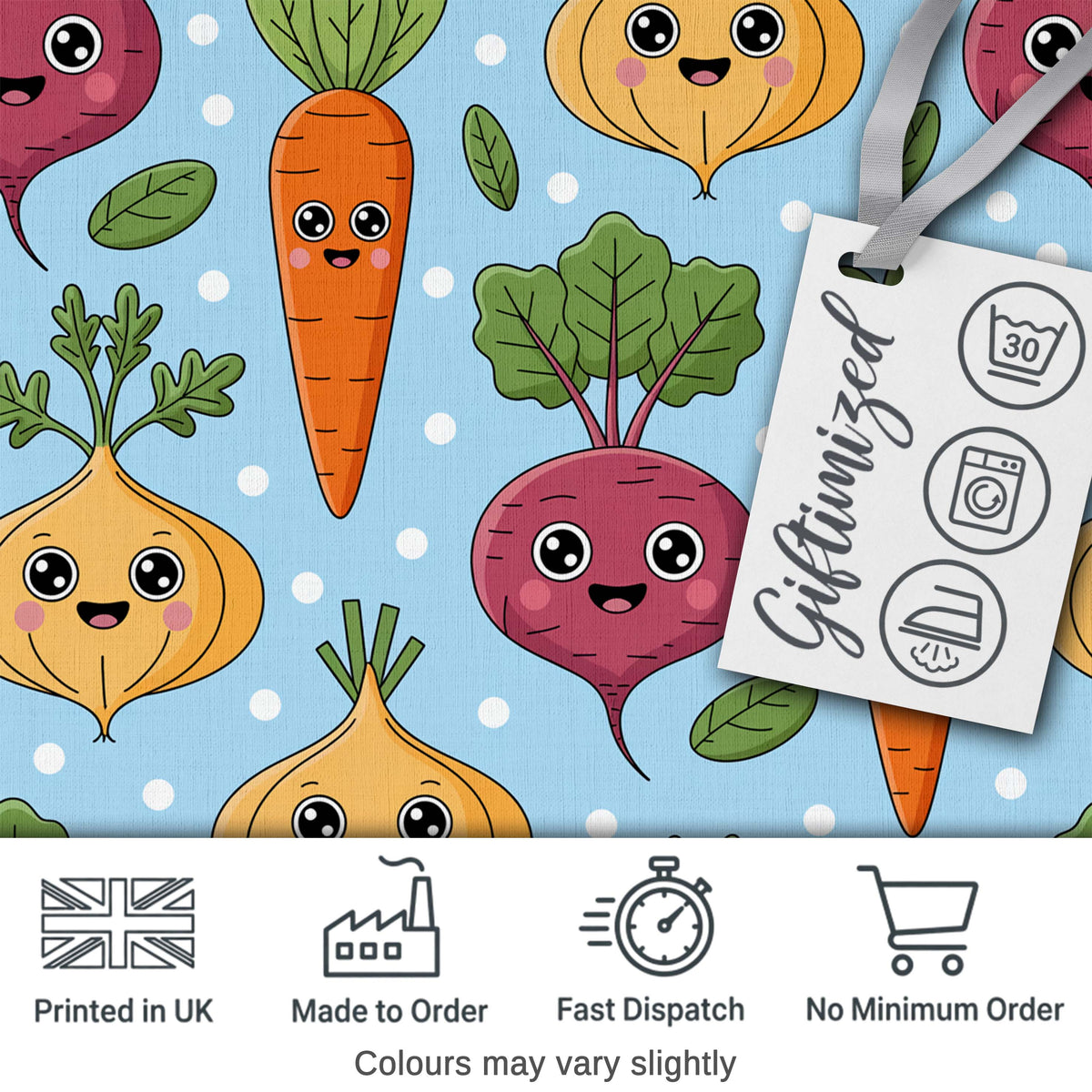 Cute Happy Vegetables Carrots Beetroot Onion Garden Seamless Pattern Digital Print Fabric by the Metre UK Sewing Quilting Textile