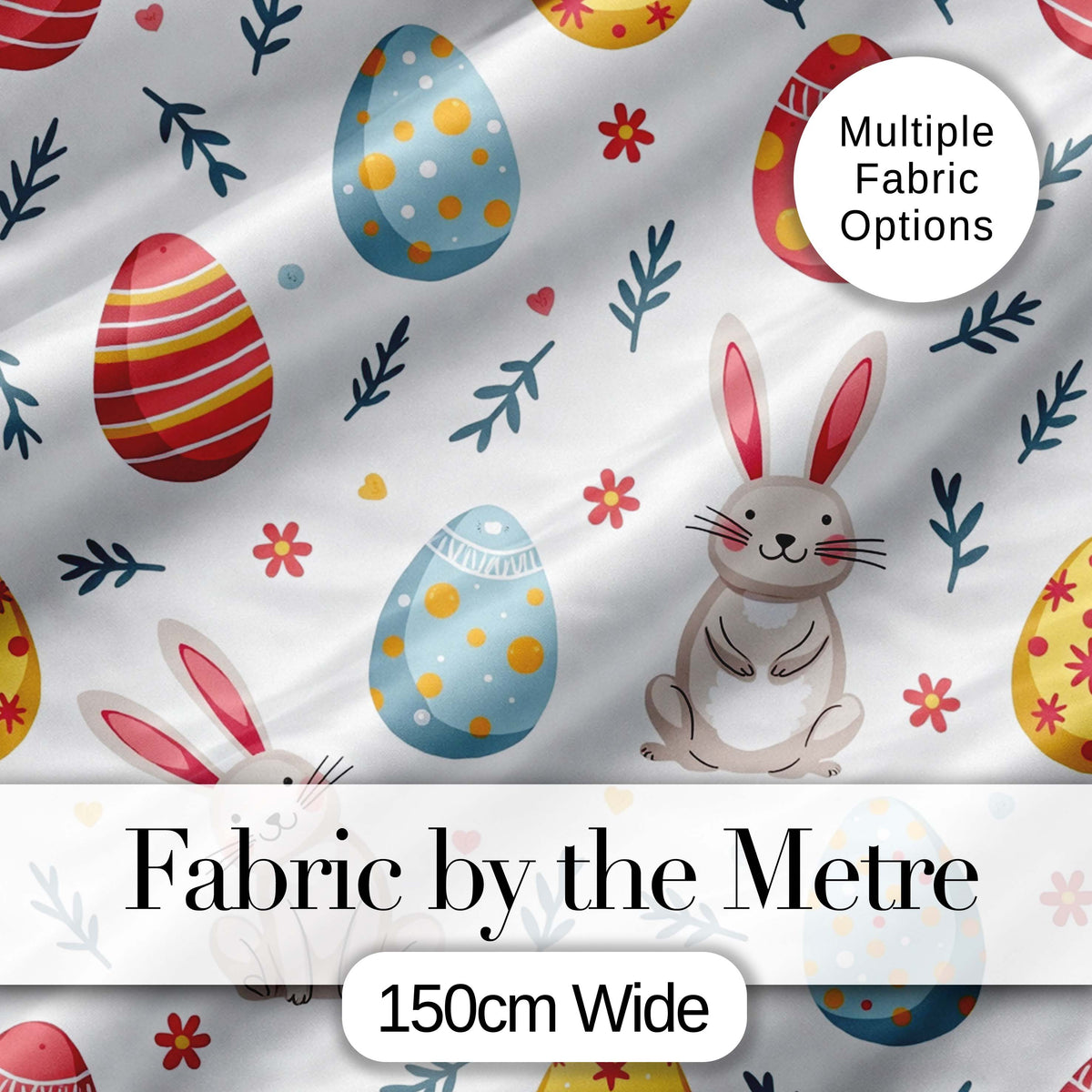 Cute Easter Bunnies Eggs Spring Floral Seamless Pattern Digital Print Fabric by the Metre UK Sewing Quilting Textile