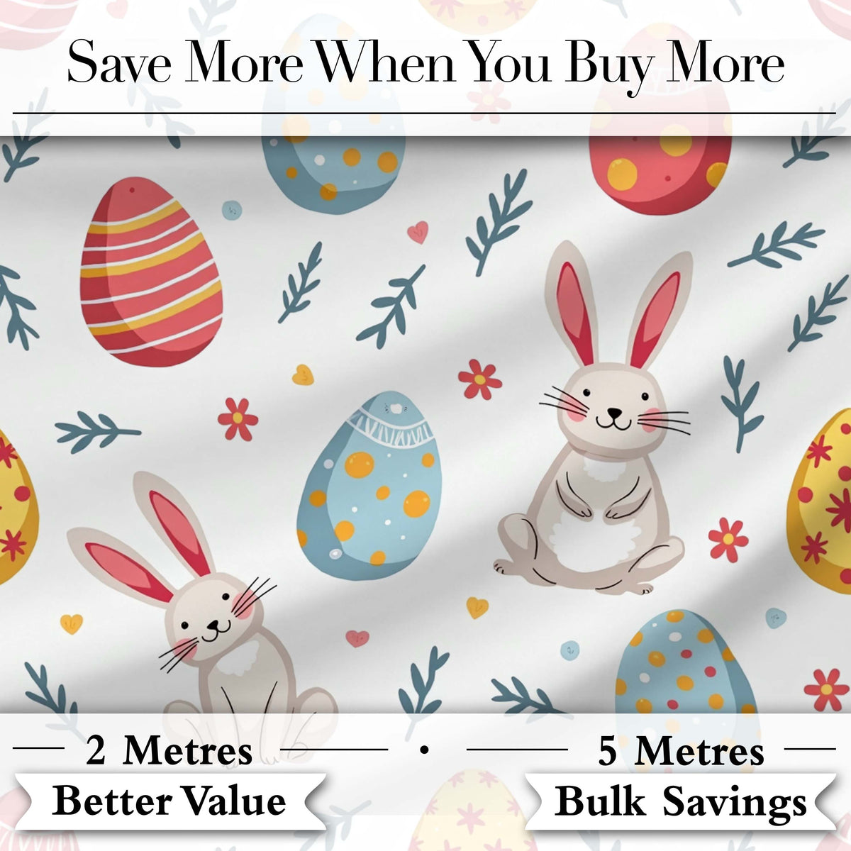 Cute Easter Bunnies Eggs Spring Floral Seamless Pattern Digital Print Fabric by the Metre UK Sewing Quilting Textile