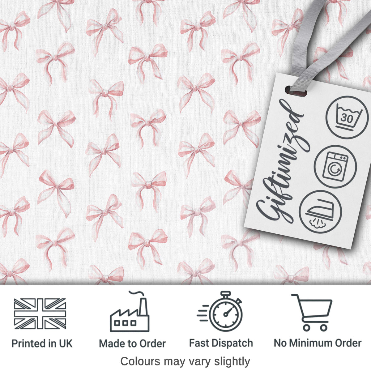 Soft Pink Watercolor Bows Minimal Elegant Seamless Pattern Digital Print Fabric by the Metre UK Sewing Quilting Textile