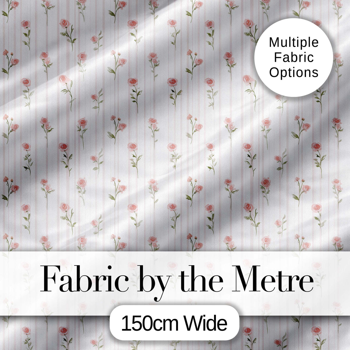 Soft Pink Roses Vertical Stripe Vintage Floral Seamless Pattern Digital Print Fabric by the Metre UK Sewing Quilting Textile