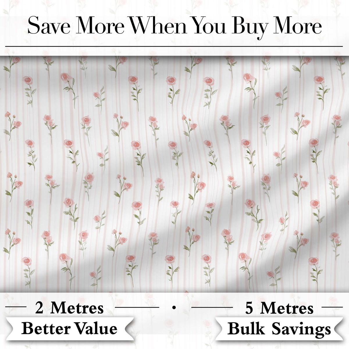 Soft Pink Roses Vertical Stripe Vintage Floral Seamless Pattern Digital Print Fabric by the Metre UK Sewing Quilting Textile