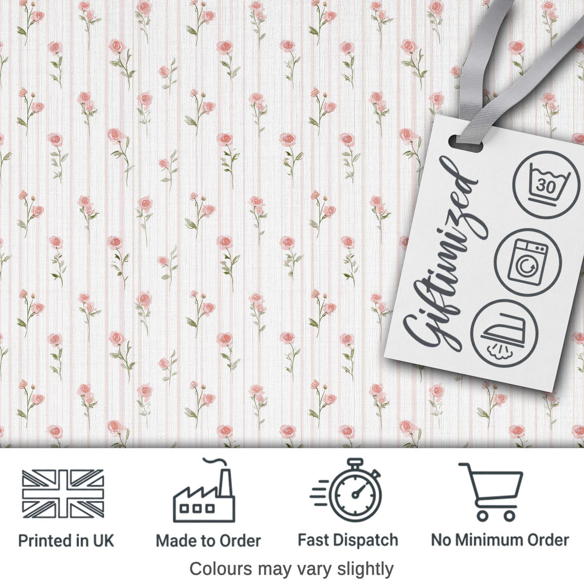Soft Pink Roses Vertical Stripe Vintage Floral Seamless Pattern Digital Print Fabric by the Metre UK Sewing Quilting Textile