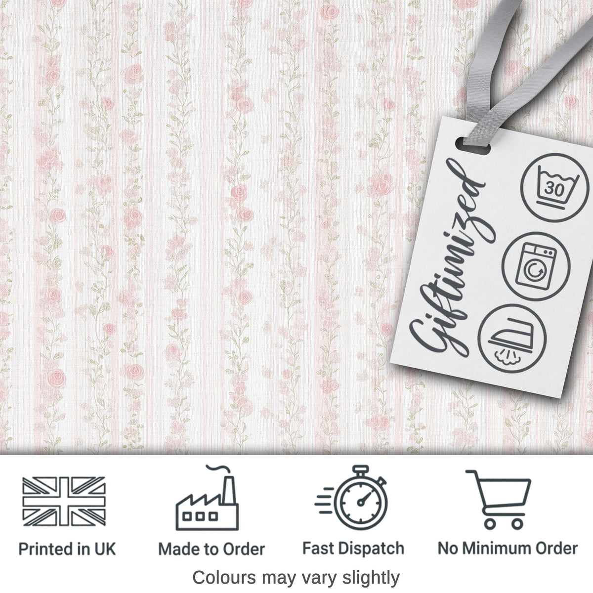 Soft Pink Floral Stripe Vintage Garden Seamless Pattern Digital Print Fabric by the Metre UK Sewing Quilting Textile