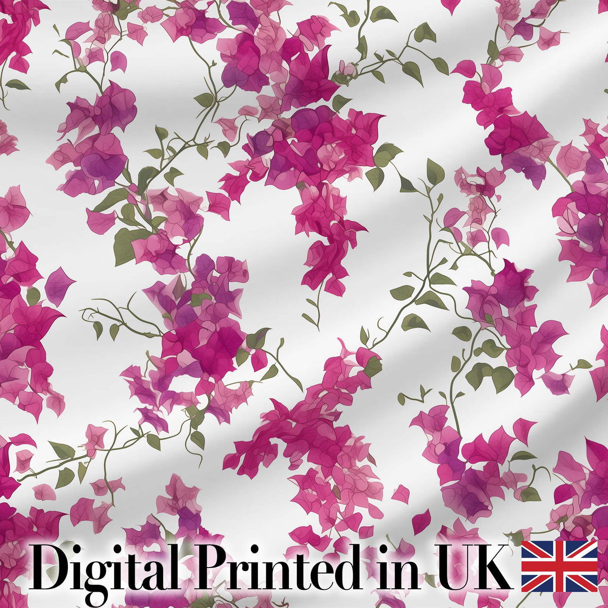 Vibrant Pink Bougainvillea Floral Vine Elegant Seamless Pattern Digital Print Fabric by the Metre UK Sewing Quilting Textile