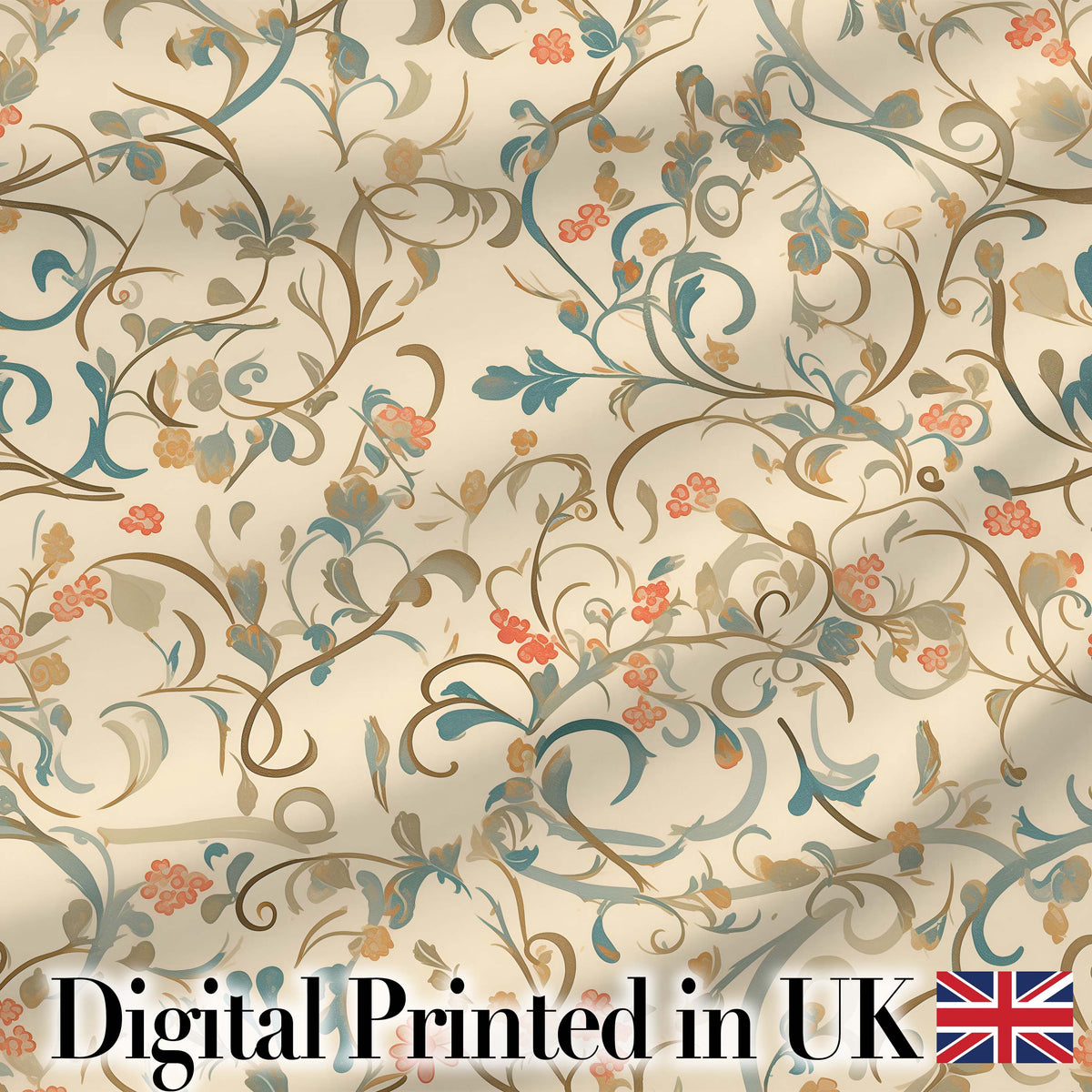 Vintage Beige Floral Scroll Ornamental Classic Seamless Pattern Digital Print Fabric by the Metre UK Sewing Quilting Textile