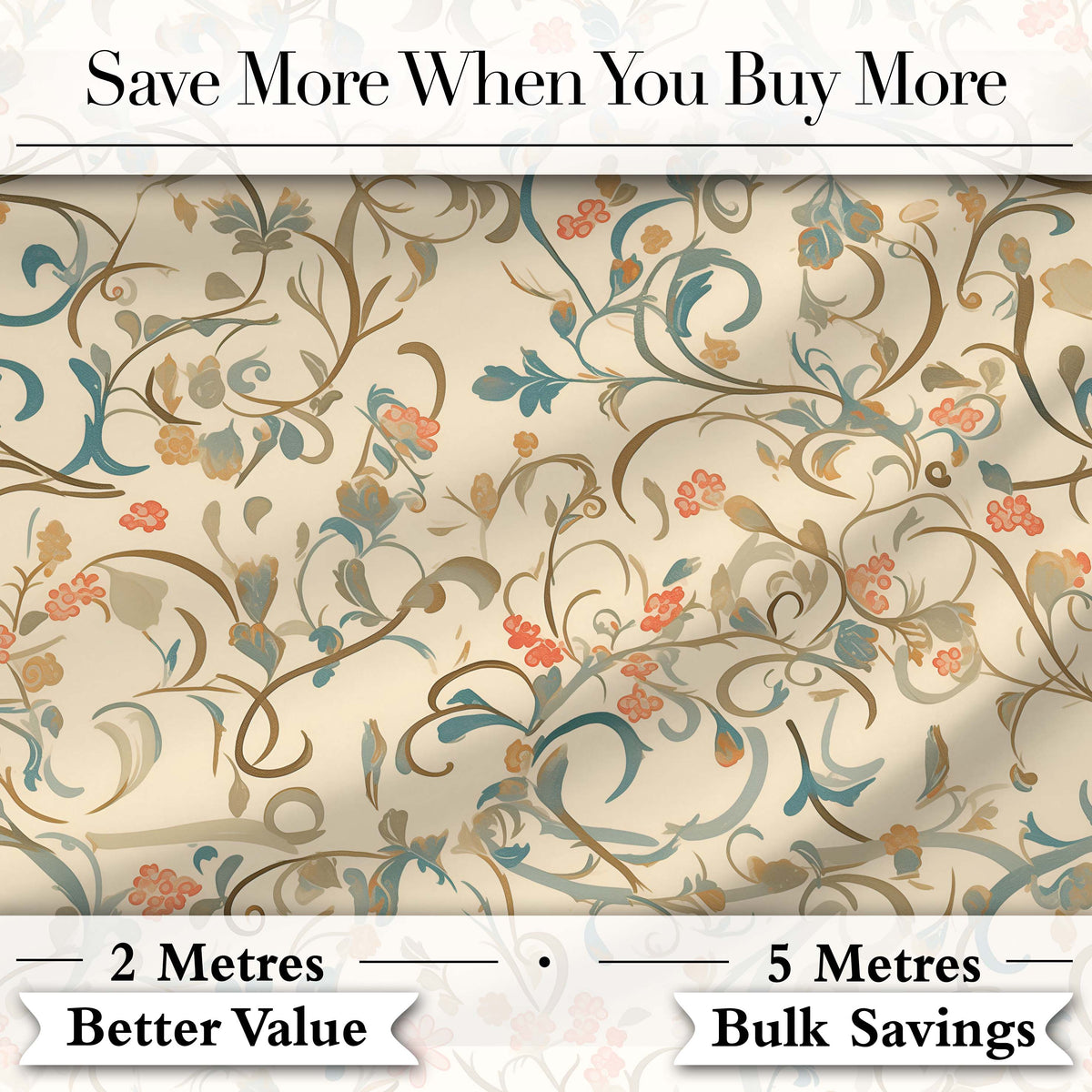 Vintage Beige Floral Scroll Ornamental Classic Seamless Pattern Digital Print Fabric by the Metre UK Sewing Quilting Textile