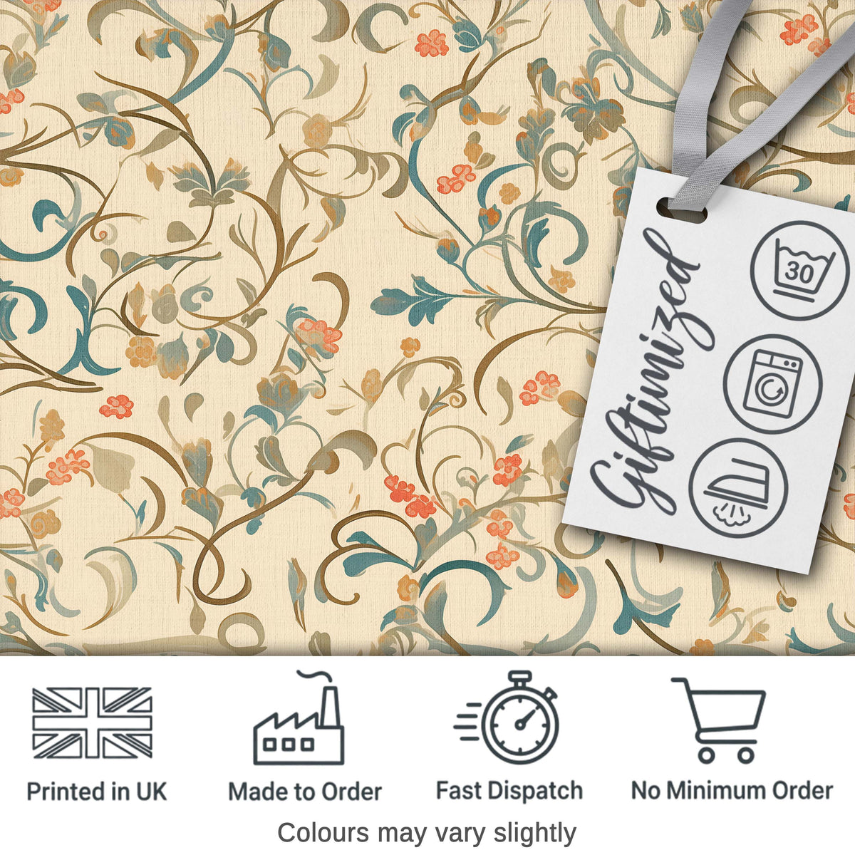 Vintage Beige Floral Scroll Ornamental Classic Seamless Pattern Digital Print Fabric by the Metre UK Sewing Quilting Textile
