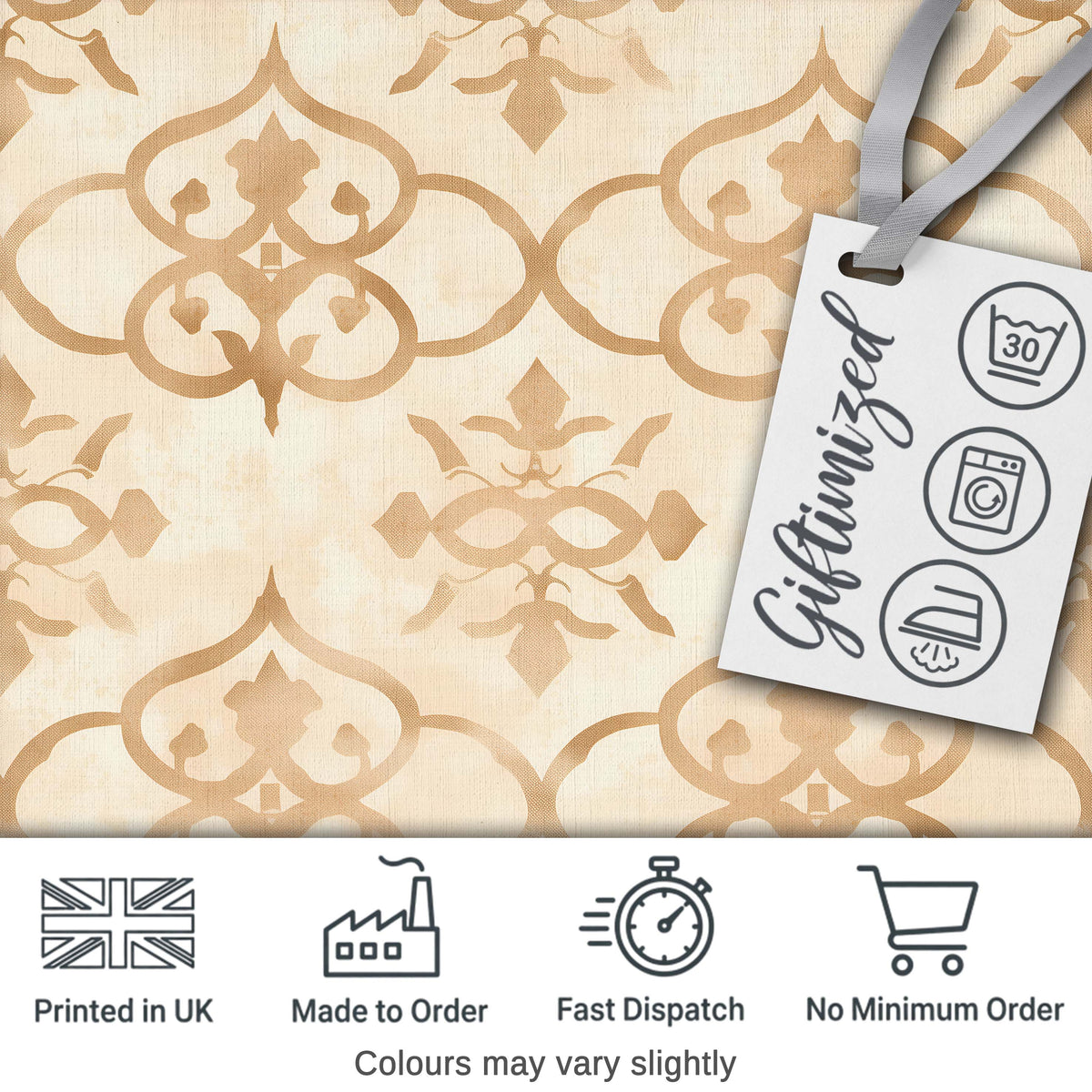 Neutral Beige Moroccan Geometric Tile Elegant Seamless Pattern Digital Print Fabric by the Metre UK Sewing Quilting Textile
