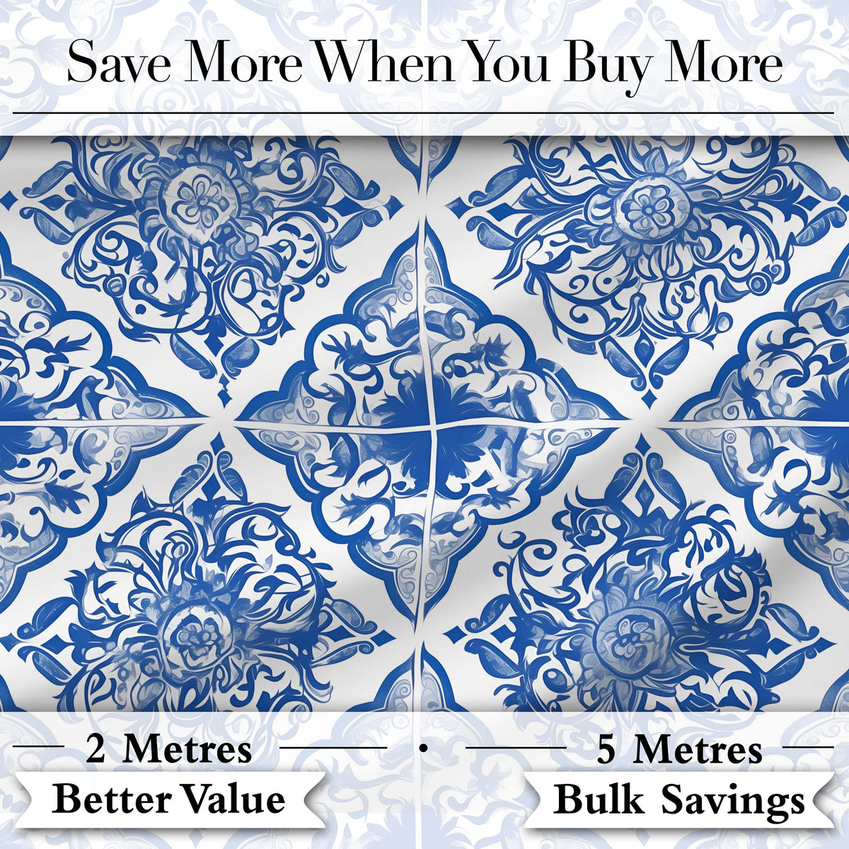 Blue Portuguese Azulejo Ornamental Tile Seamless Pattern Digital Print Fabric by the Metre UK Sewing Quilting Textile