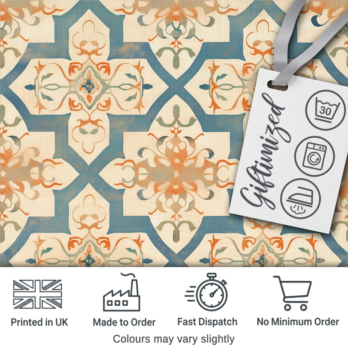 Soft Pastel Ornamental Tile Vintage Style Seamless Pattern Digital Print Fabric by the Metre UK Sewing Quilting Textile