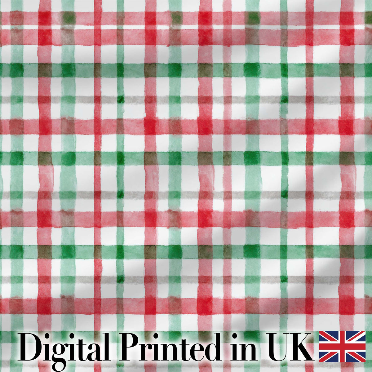 Classic Red Green Watercolor Plaid Tartan Seamless Pattern Digital Print Fabric by the Metre UK Sewing Quilting Textile