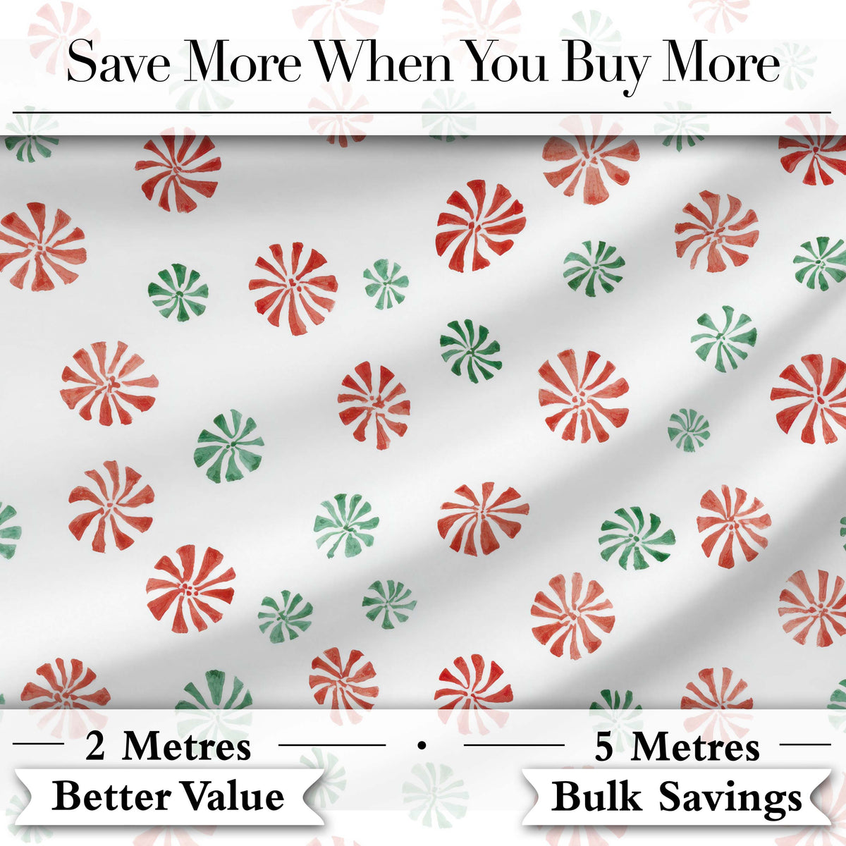 Watercolor Peppermint Candy Red Green Holiday Seamless Pattern Digital Print Fabric by the Metre UK Sewing Quilting Textile