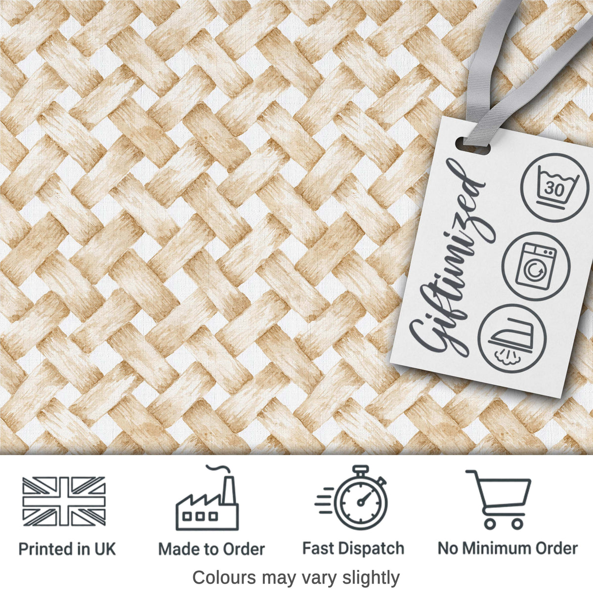 Woven Basket Texture Natural Beige Seamless Pattern Digital Print Fabric by the Metre UK Sewing Quilting Textile