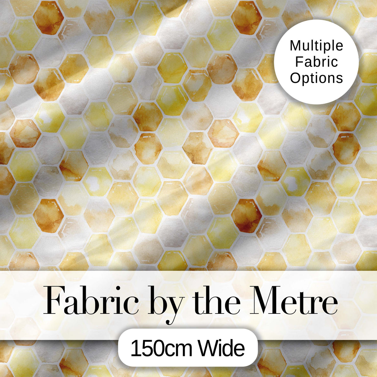 Watercolor Honeycomb Hexagon Sweet Honey Seamless Pattern Digital Print Fabric by the Metre UK Sewing Quilting Textile
