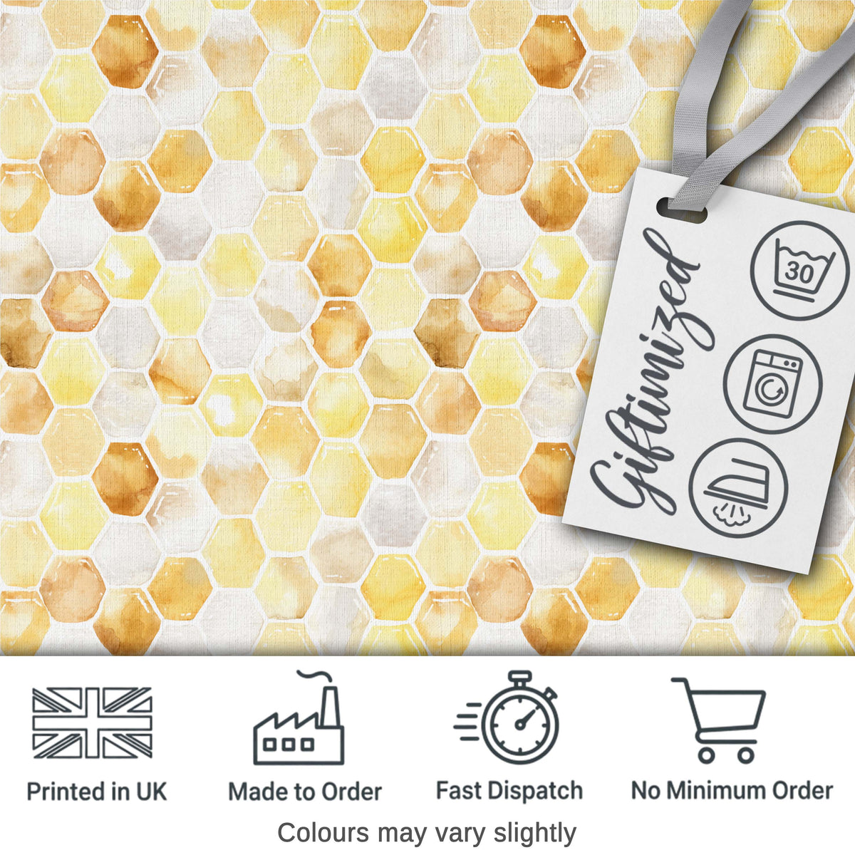 Watercolor Honeycomb Hexagon Sweet Honey Seamless Pattern Digital Print Fabric by the Metre UK Sewing Quilting Textile