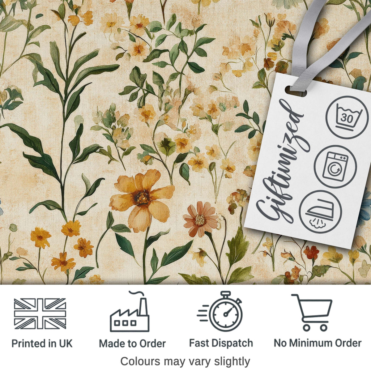 Soft Vintage Wildflower Botanical on Warm Neutral Background Seamless Pattern Digital Print Fabric by the Metre UK Sewing Quilting Textile