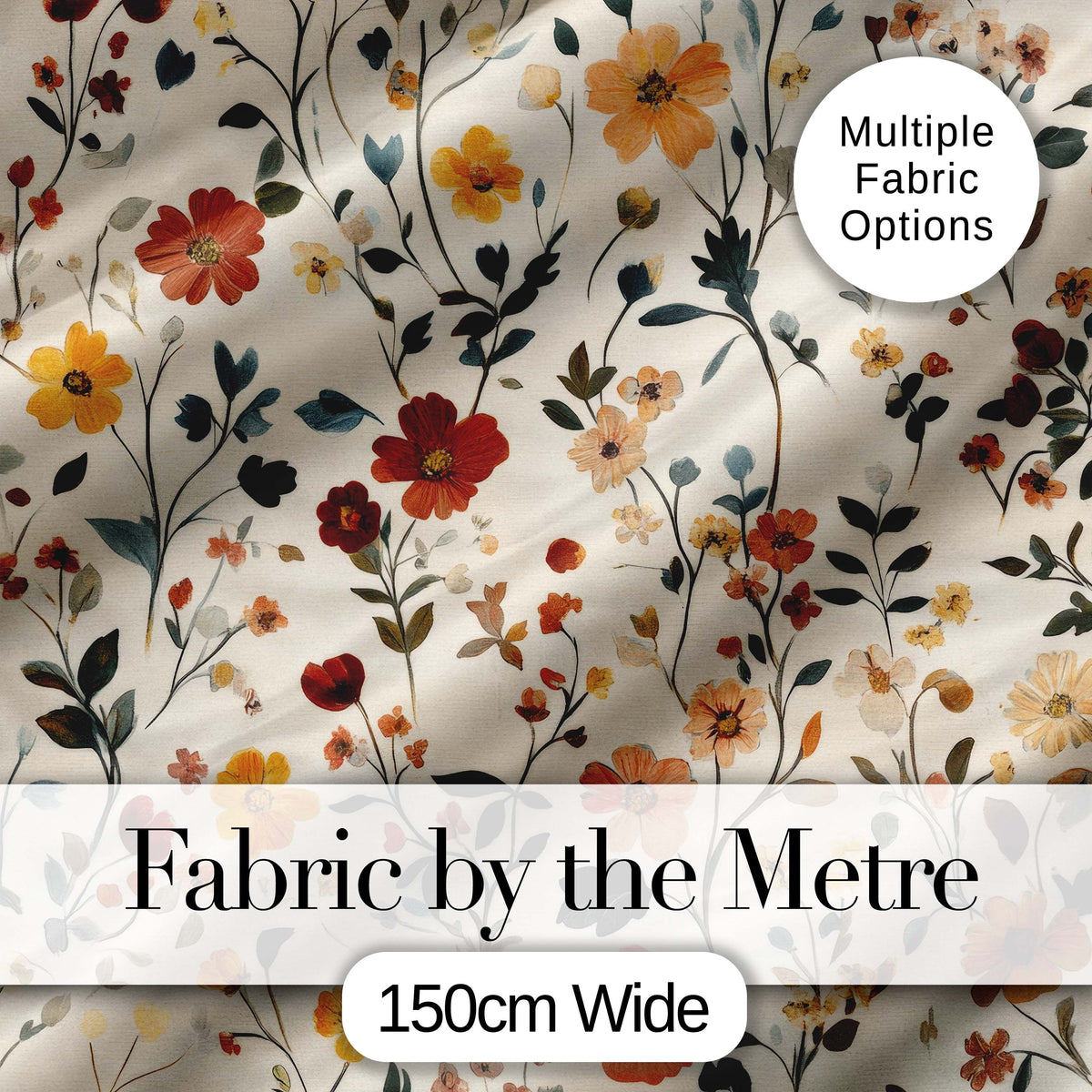 Delicate Autumn Floral Botanical with Soft Leaves Seamless Pattern Digital Print Fabric by the Metre UK Sewing Quilting Textile