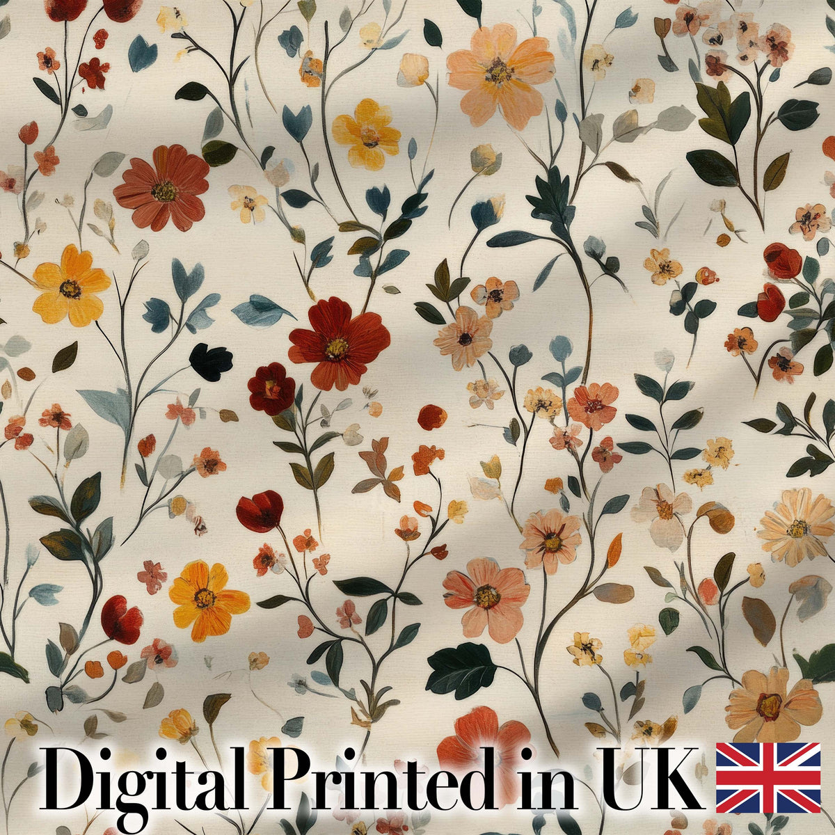 Delicate Autumn Floral Botanical with Soft Leaves Seamless Pattern Digital Print Fabric by the Metre UK Sewing Quilting Textile