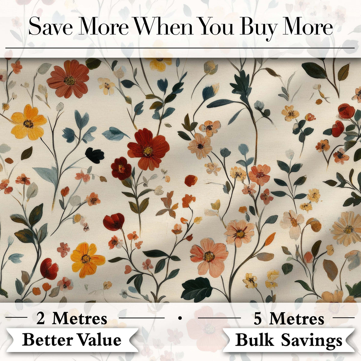 Delicate Autumn Floral Botanical with Soft Leaves Seamless Pattern Digital Print Fabric by the Metre UK Sewing Quilting Textile