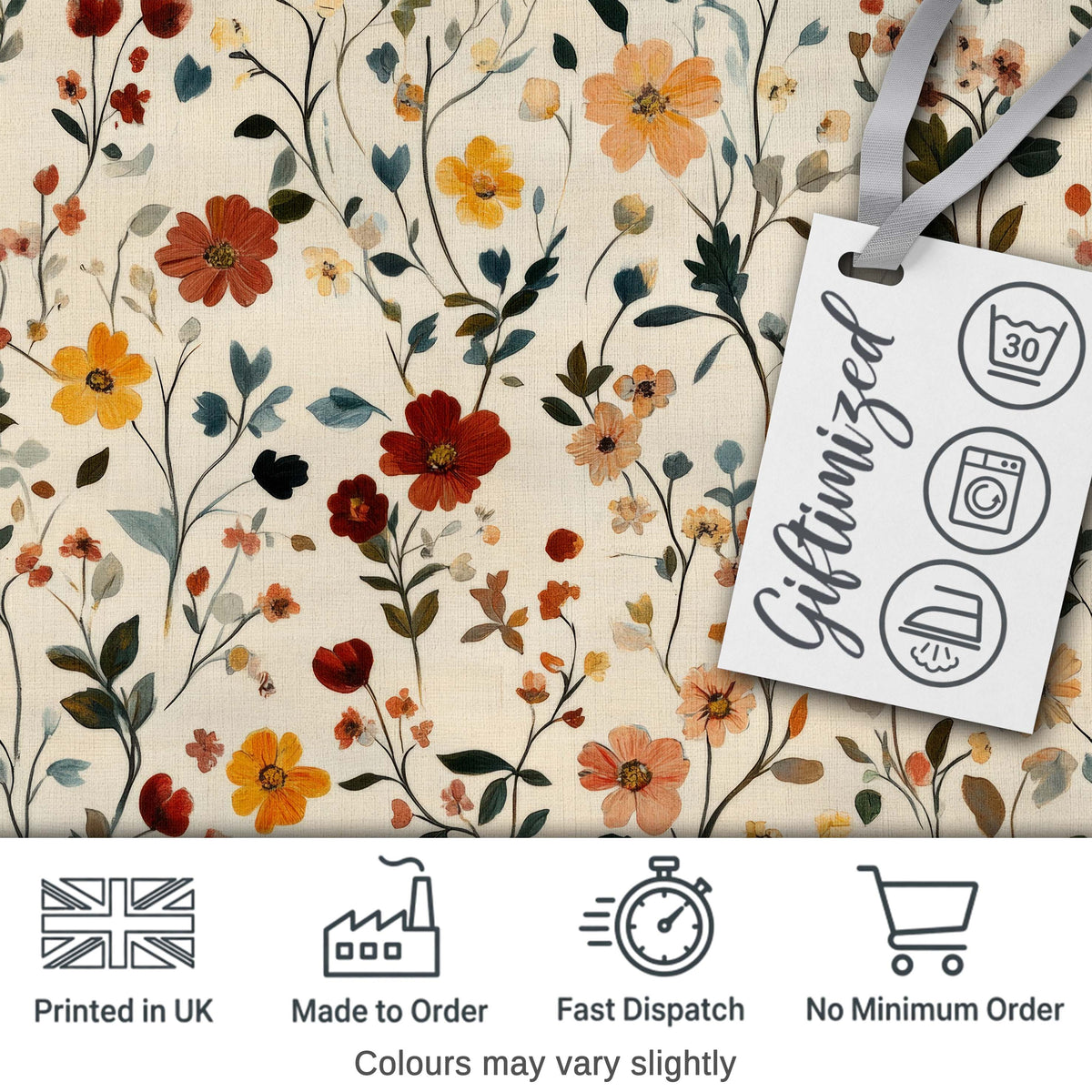 Delicate Autumn Floral Botanical with Soft Leaves Seamless Pattern Digital Print Fabric by the Metre UK Sewing Quilting Textile