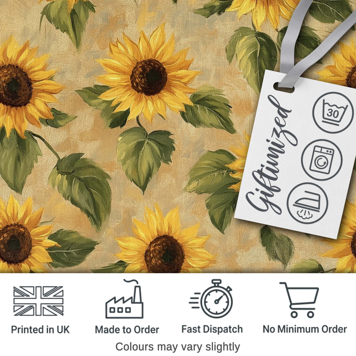 Golden Sunflower Floral Rustic Garden Seamless Pattern Digital Print Fabric by the Metre UK Sewing Quilting Textile