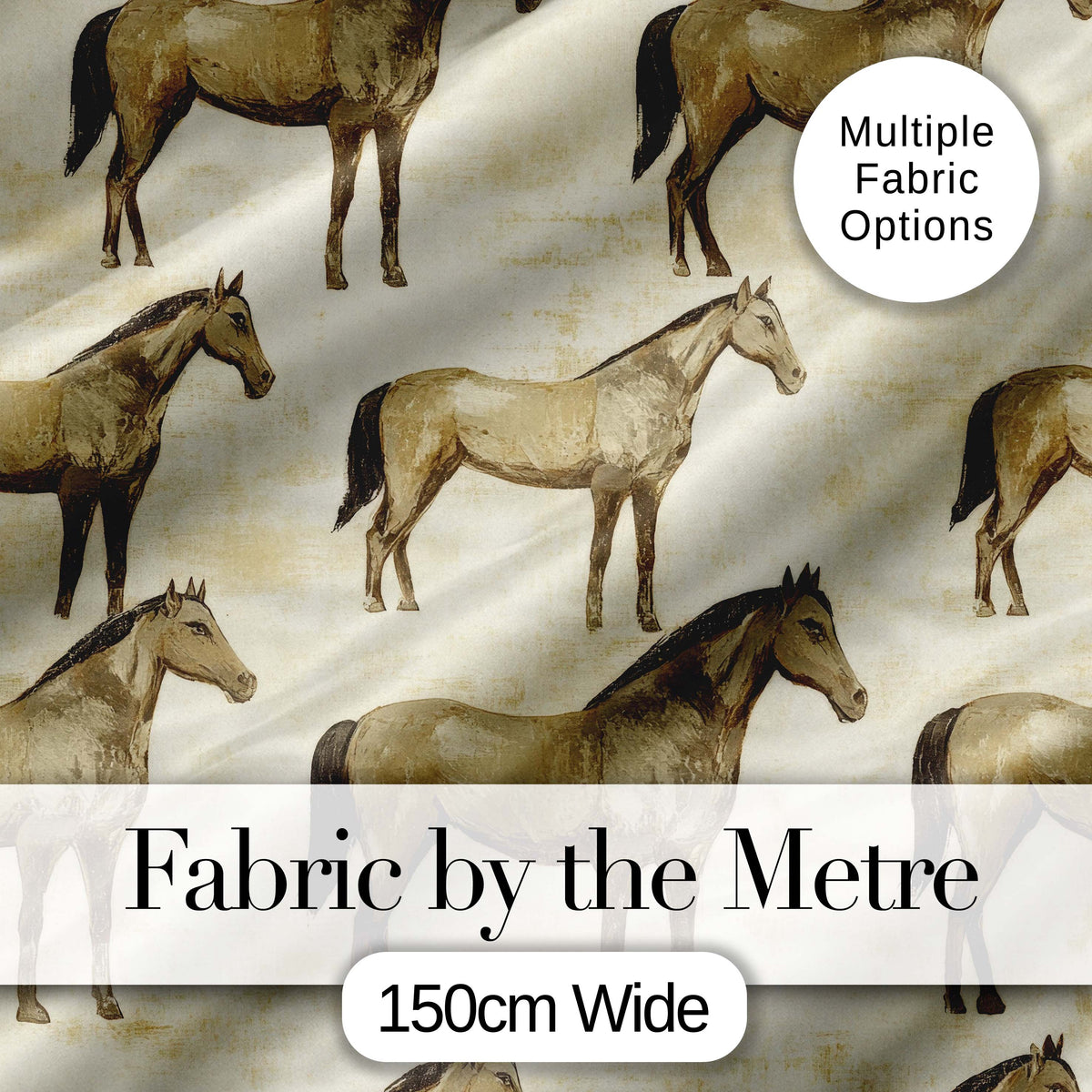 Vintage Rustic Horse Illustration Farm Animal Seamless Pattern Digital Print Fabric by the Metre UK Sewing Quilting Textile