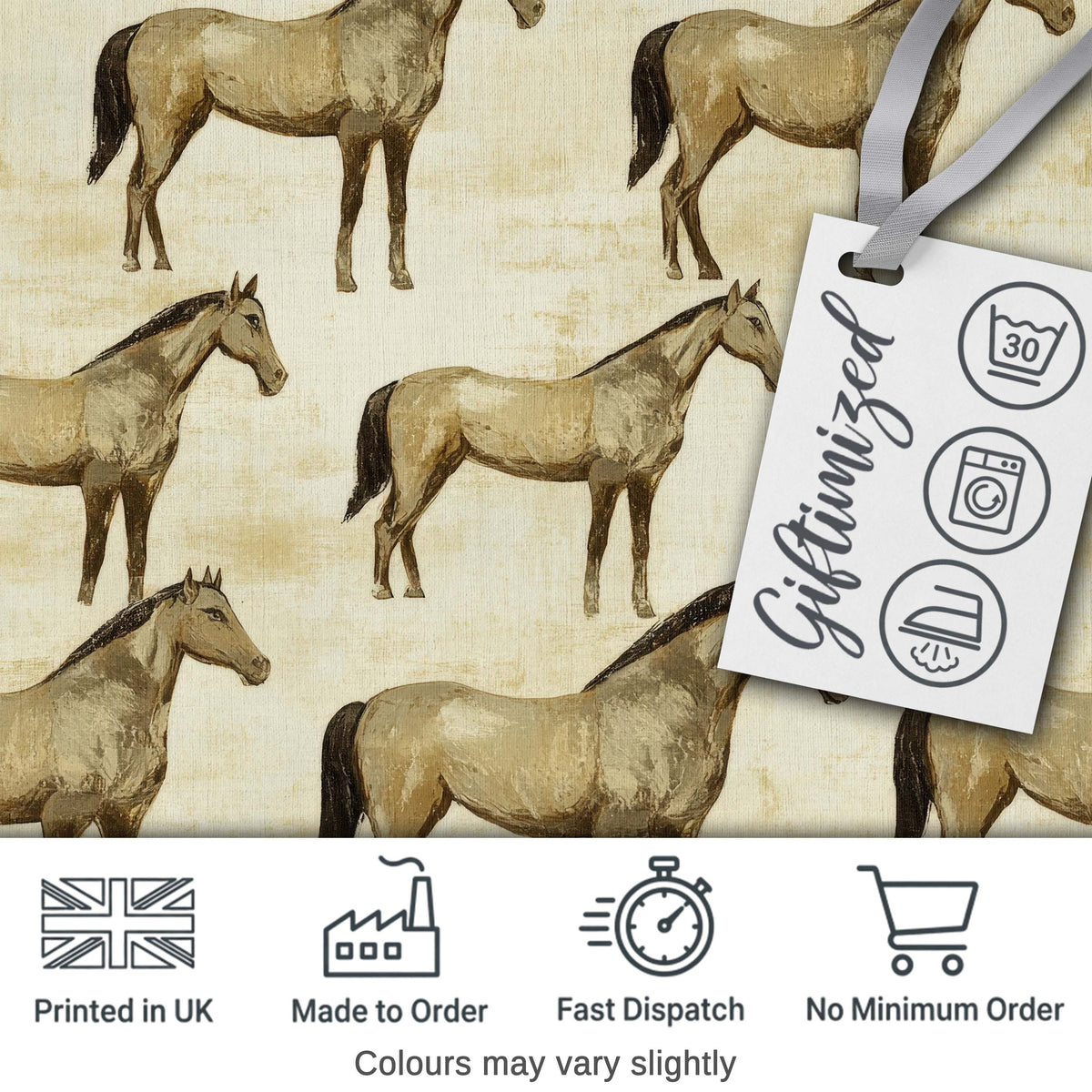 Vintage Rustic Horse Illustration Farm Animal Seamless Pattern Digital Print Fabric by the Metre UK Sewing Quilting Textile