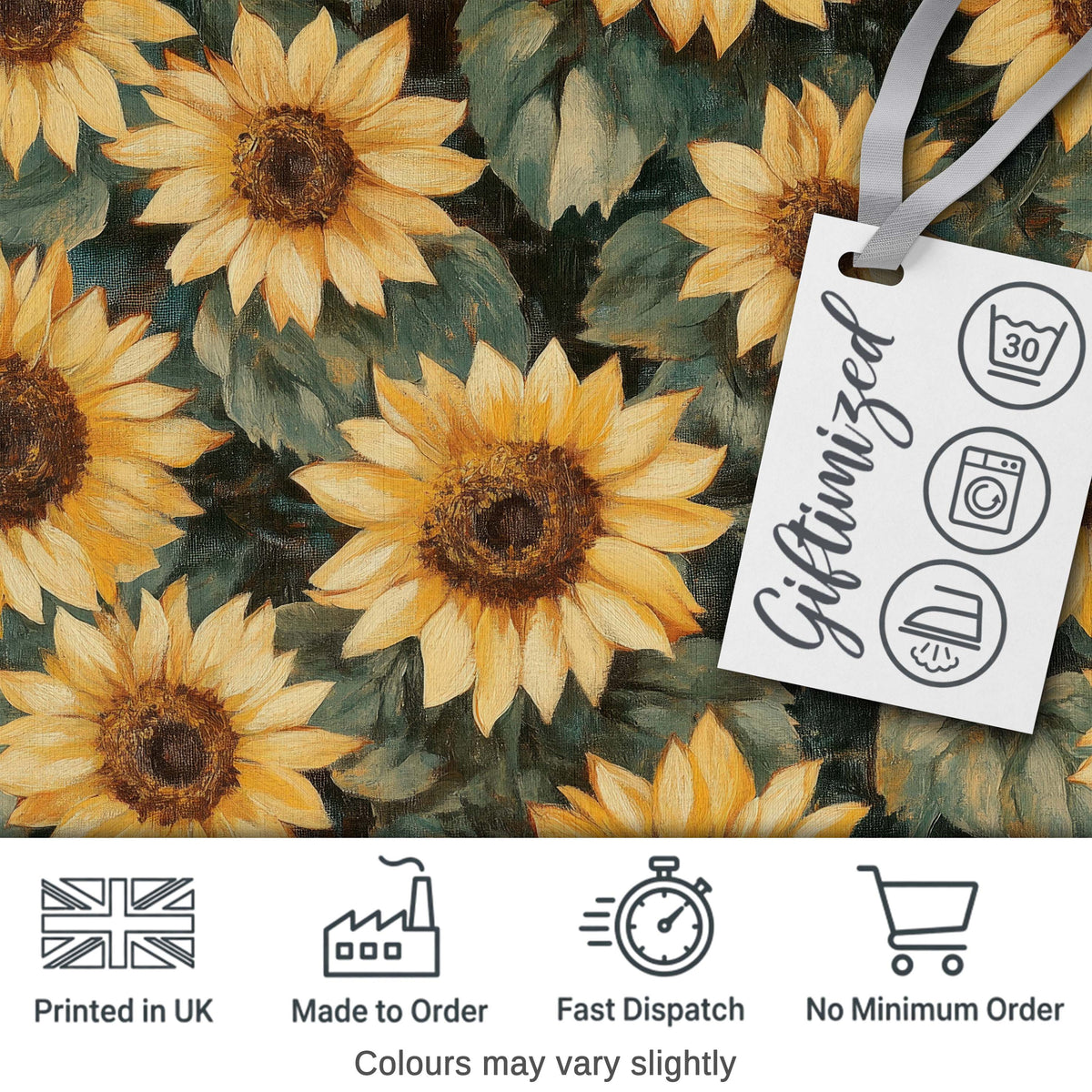 Rich Painterly Sunflower Floral Dark Background Seamless Pattern Digital Print Fabric by the Metre UK Sewing Quilting Textile