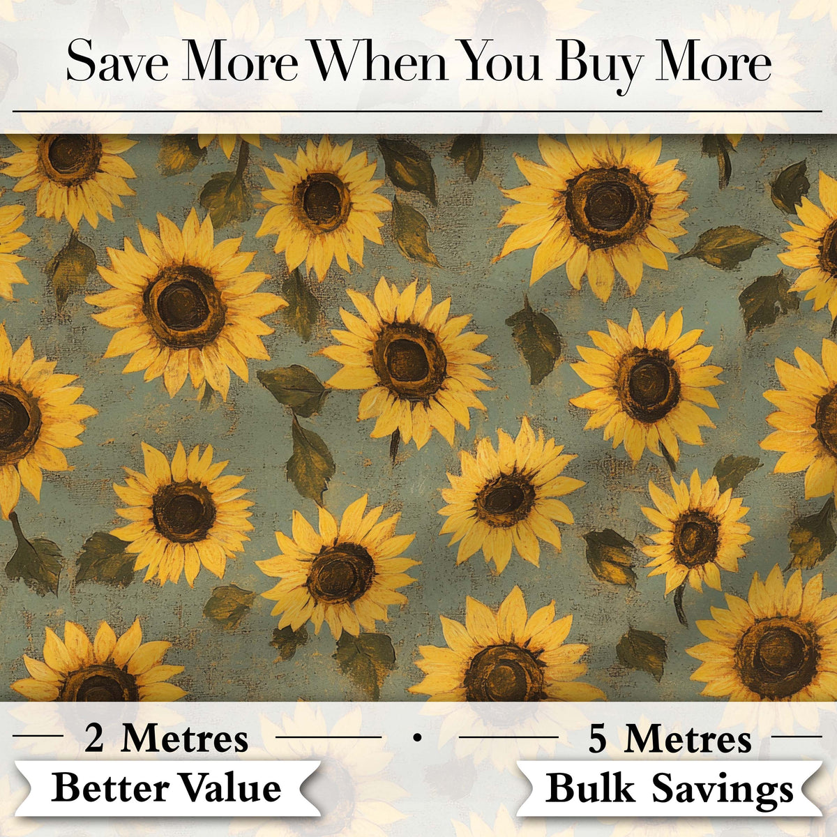 Golden Sunflower Floral on Textured Blue Background Seamless Pattern Digital Print Fabric by the Metre UK Sewing Quilting Textile