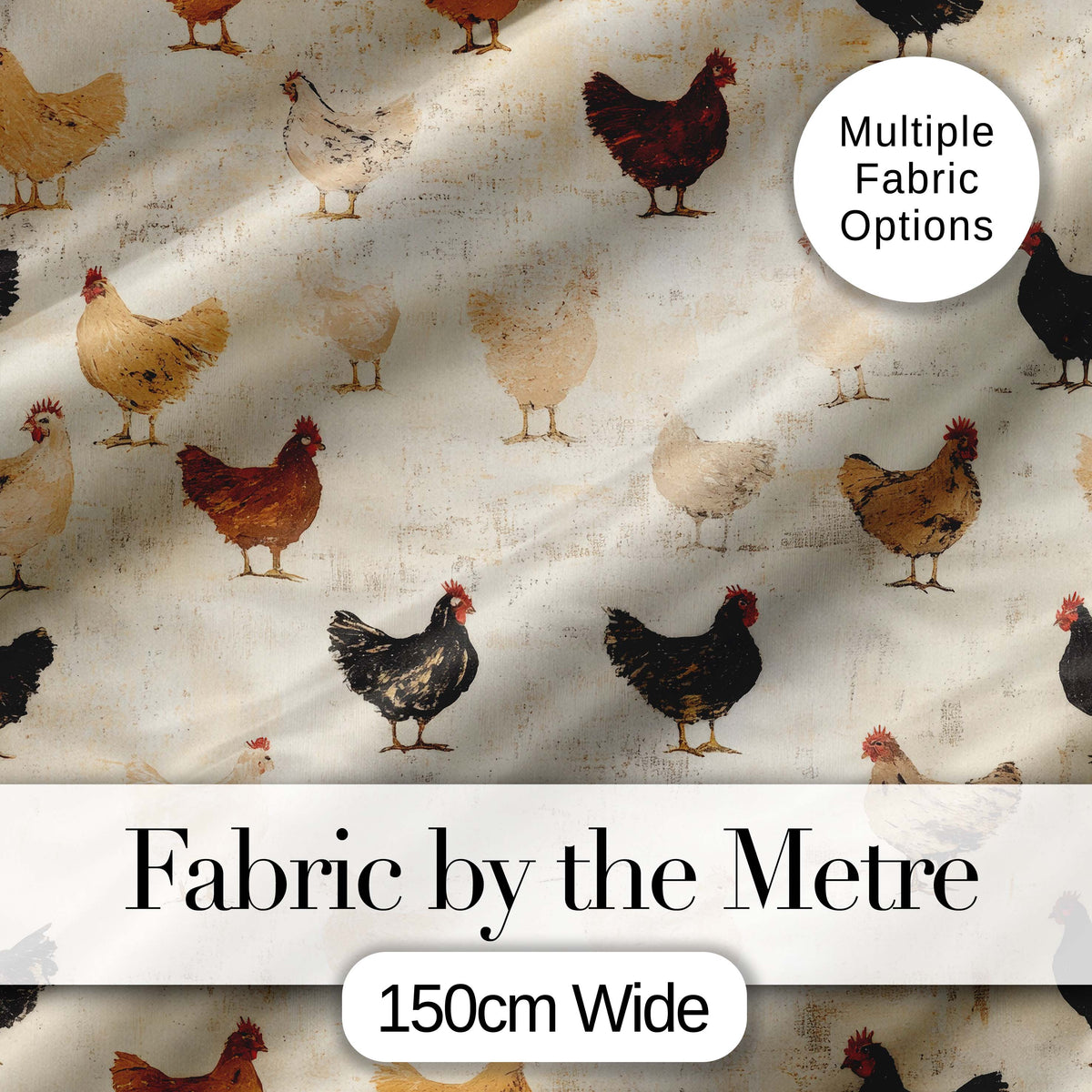 Rustic Chicken Hen Farmyard Illustration Seamless Pattern Digital Print Fabric by the Metre UK Sewing Quilting Textile
