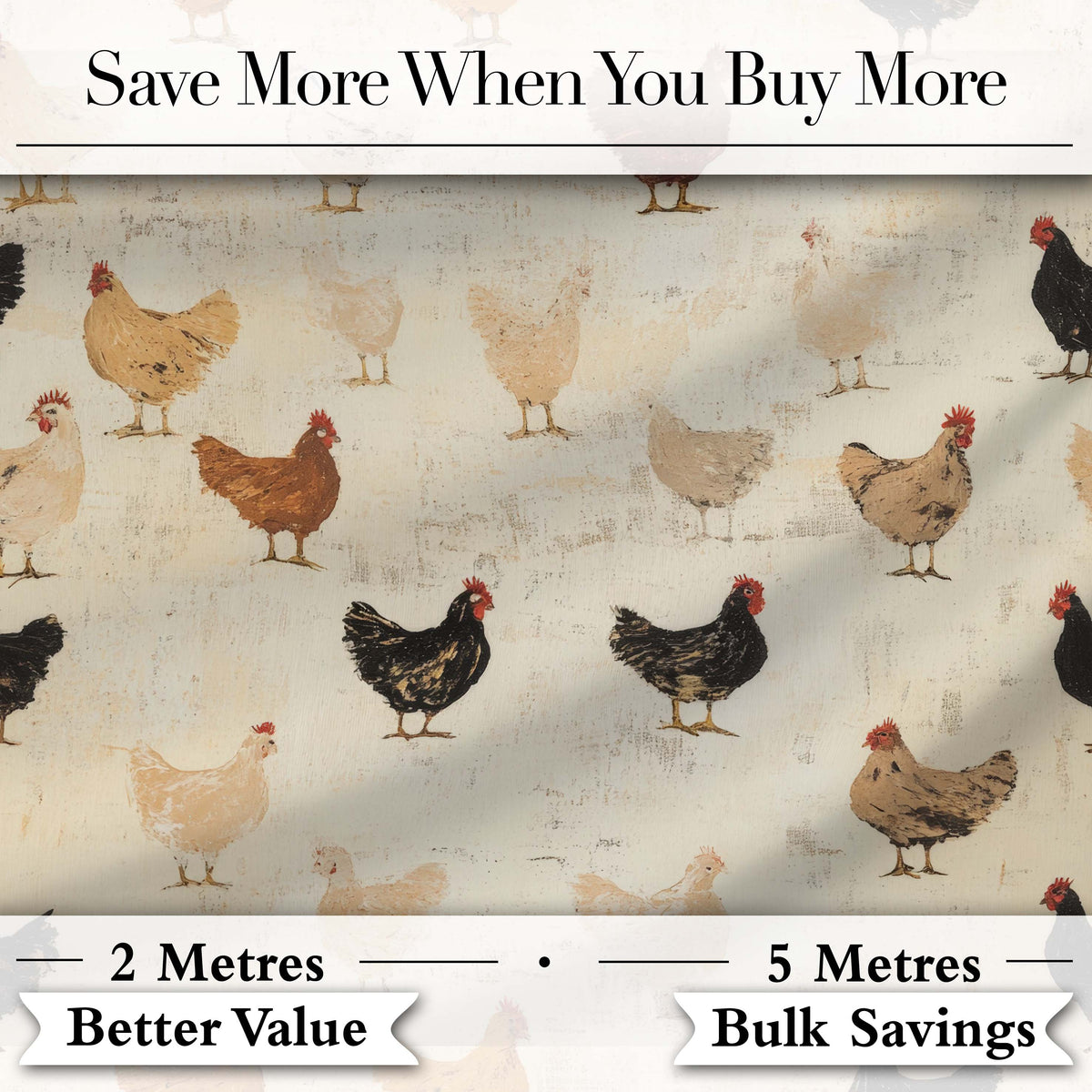 Rustic Chicken Hen Farmyard Illustration Seamless Pattern Digital Print Fabric by the Metre UK Sewing Quilting Textile