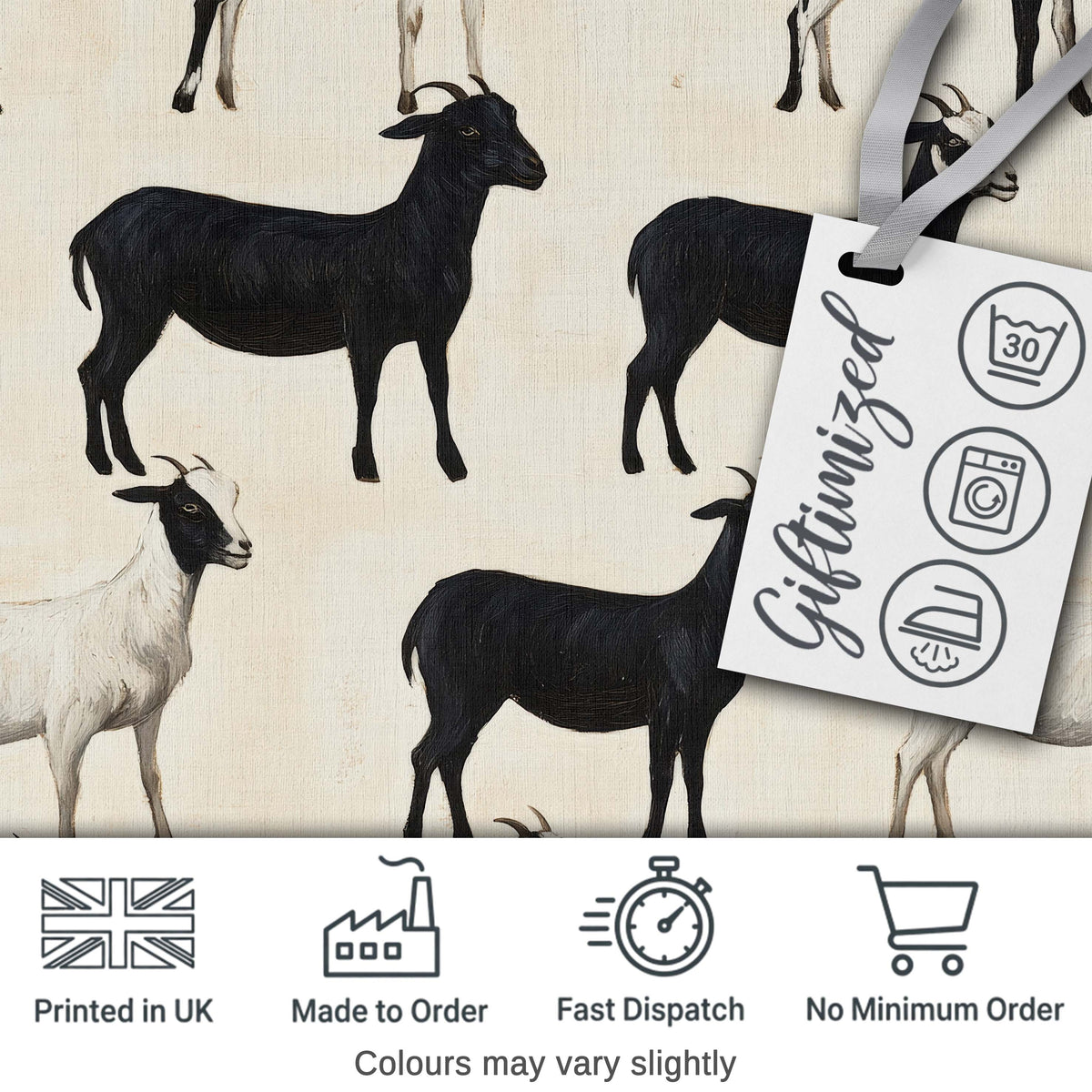 Minimal Goat Farm Animal Illustration Soft Neutral Seamless Pattern Digital Print Fabric by the Metre UK Sewing Quilting Textile