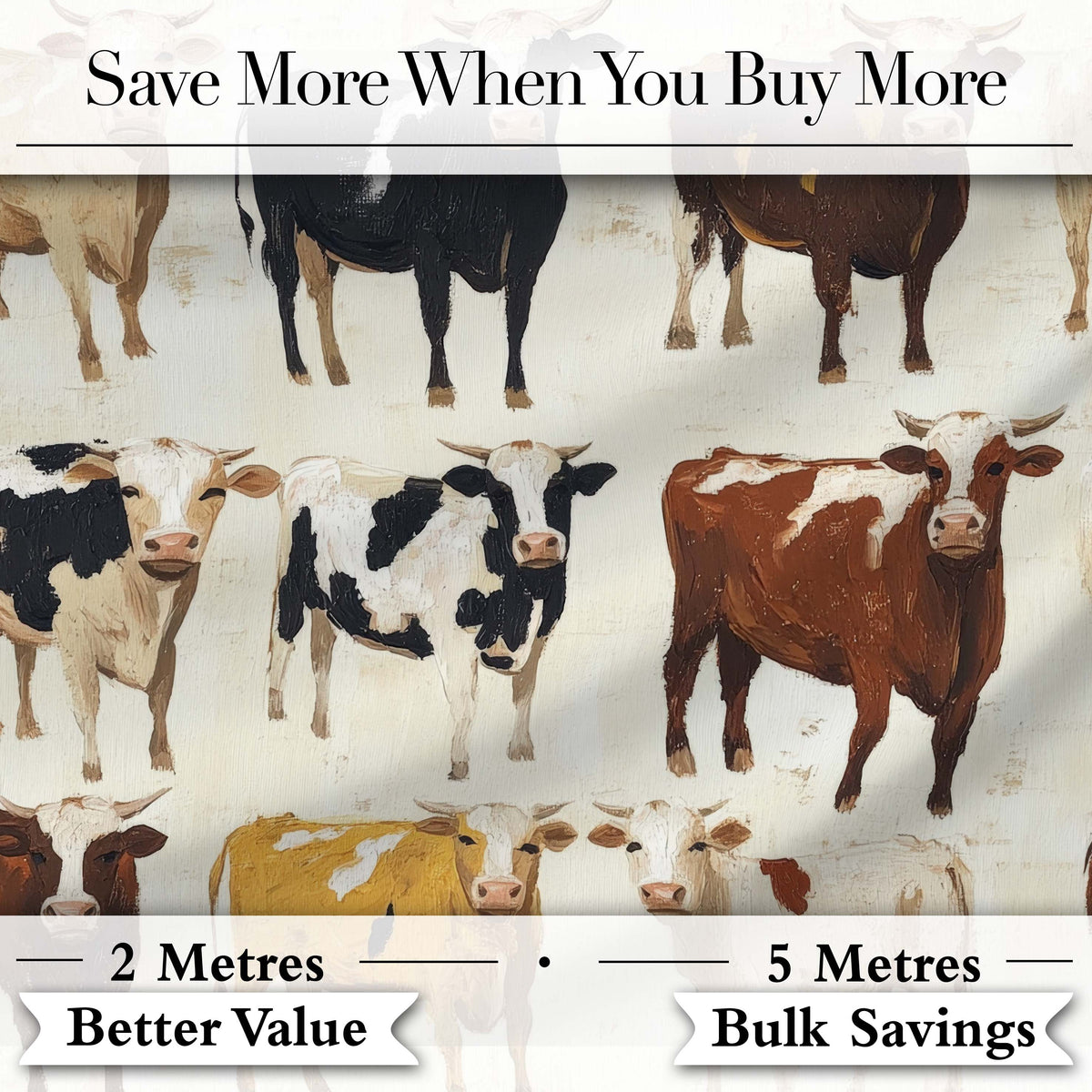 Classic Cow Herd Farm Animal Illustration Seamless Pattern Digital Print Fabric by the Metre UK Sewing Quilting Textile