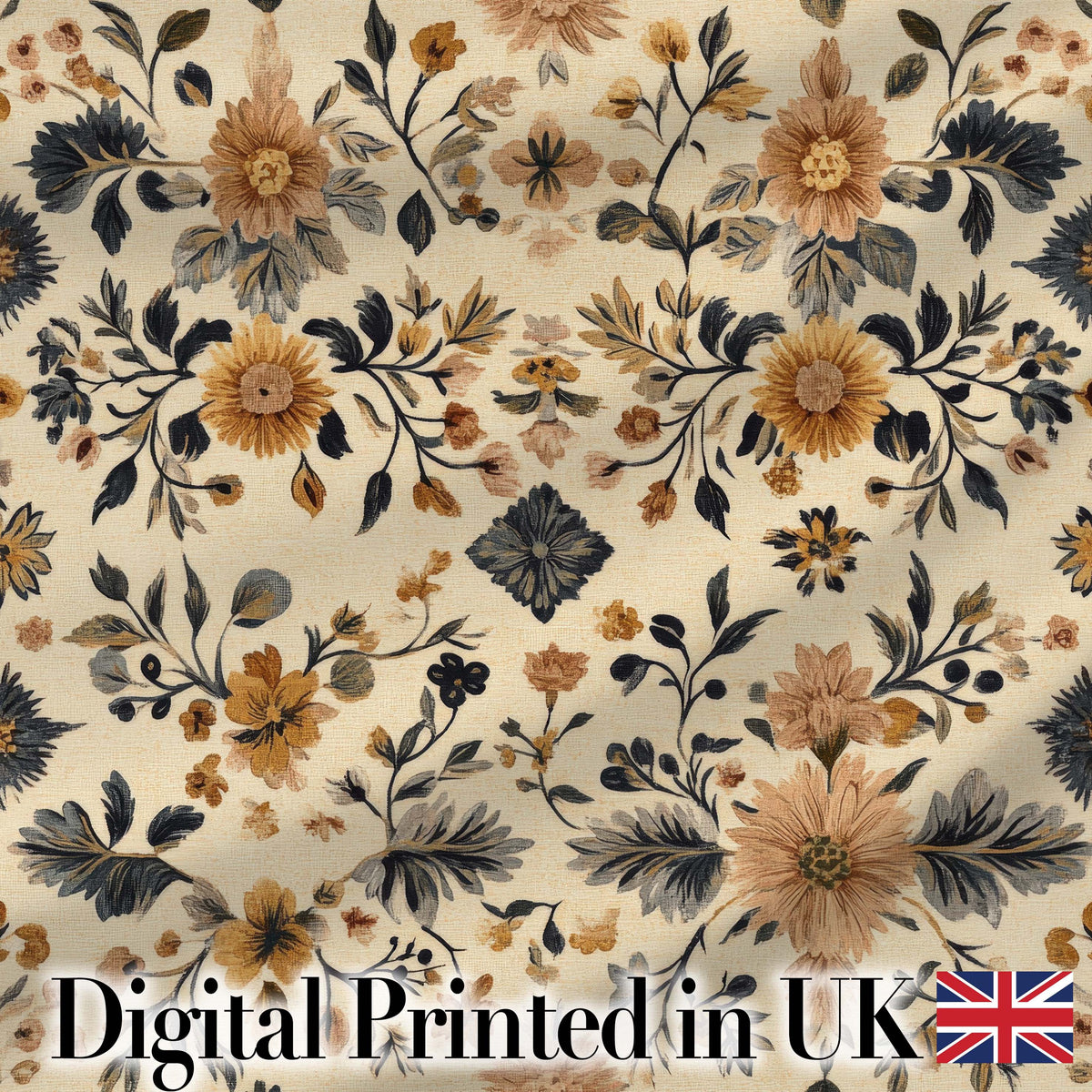 Vintage Botanical Floral Neutral Tones Elegant Seamless Pattern Digital Print Fabric by the Metre UK Sewing Quilting Textile