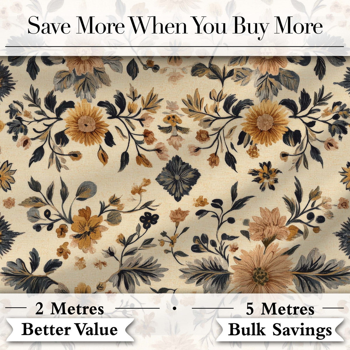 Vintage Botanical Floral Neutral Tones Elegant Seamless Pattern Digital Print Fabric by the Metre UK Sewing Quilting Textile