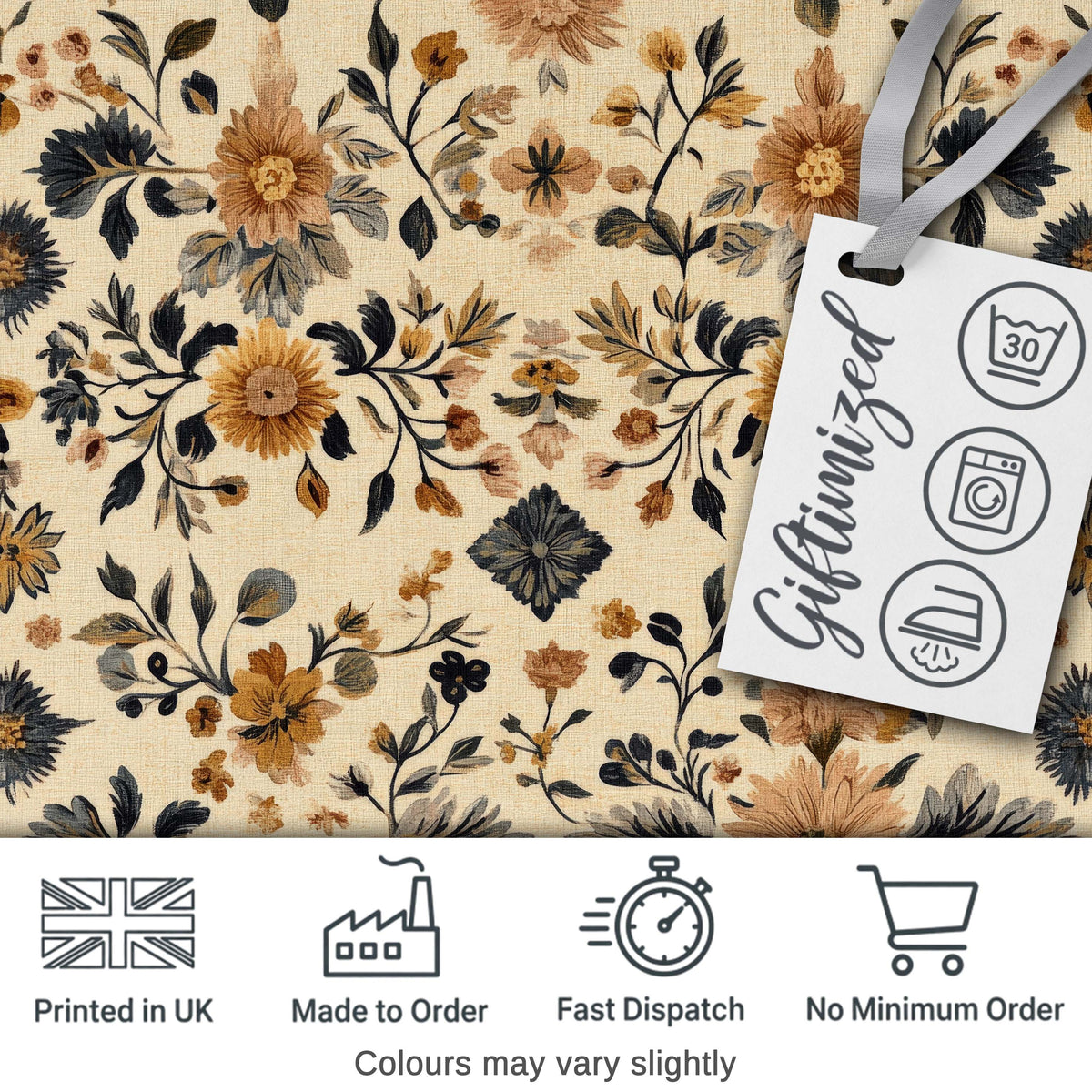 Vintage Botanical Floral Neutral Tones Elegant Seamless Pattern Digital Print Fabric by the Metre UK Sewing Quilting Textile