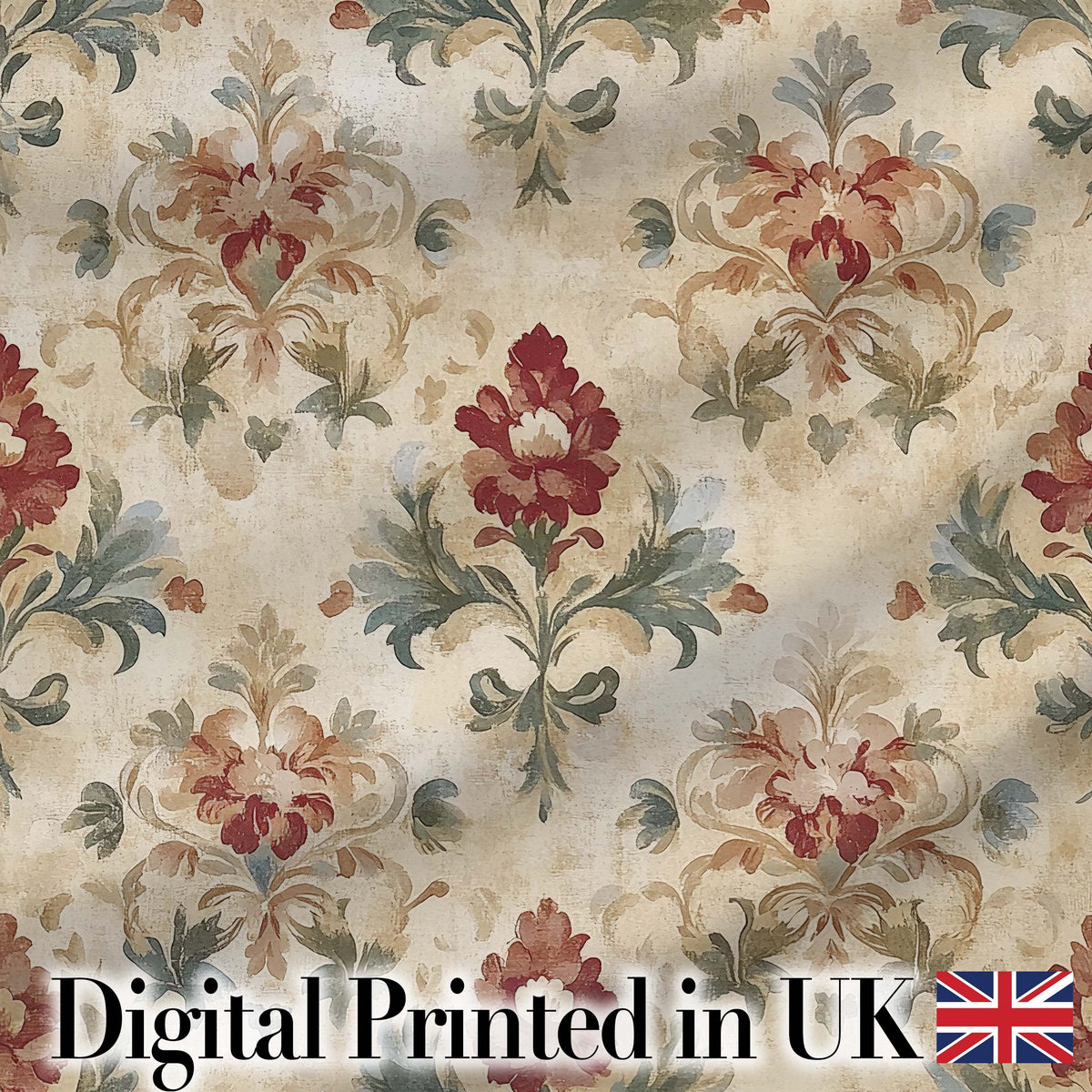 Vintage Damask Floral Motif Soft Neutral Background Seamless Pattern Digital Print Fabric by the Metre UK Sewing Quilting Textile