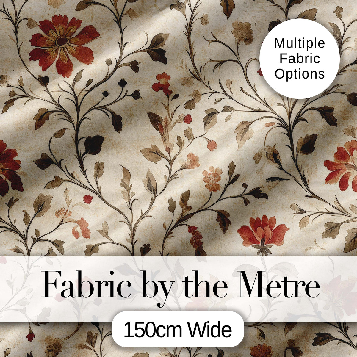 Elegant Botanical Vine Floral Neutral Tone Seamless Pattern Digital Print Fabric by the Metre UK Sewing Quilting Textile