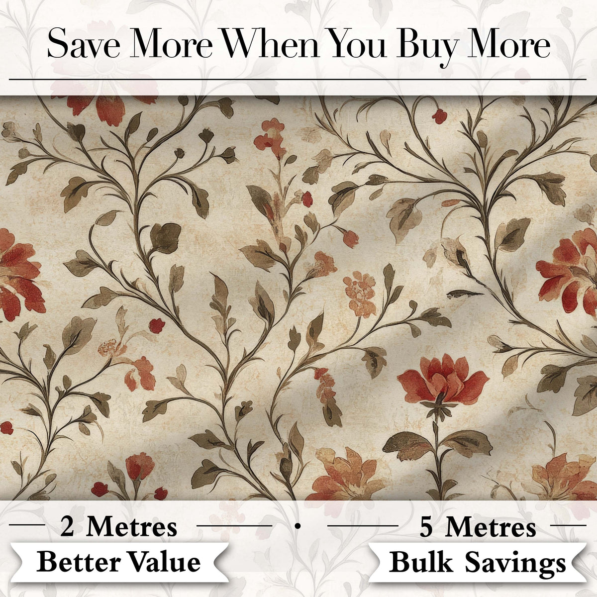 Elegant Botanical Vine Floral Neutral Tone Seamless Pattern Digital Print Fabric by the Metre UK Sewing Quilting Textile