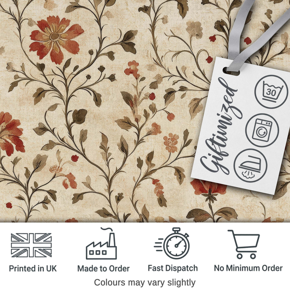 Elegant Botanical Vine Floral Neutral Tone Seamless Pattern Digital Print Fabric by the Metre UK Sewing Quilting Textile