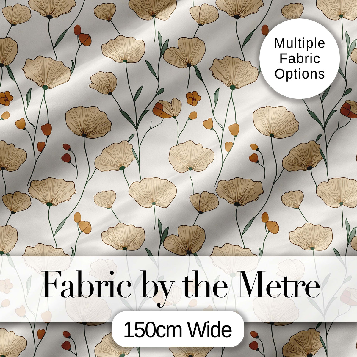 Minimalist Floral Stem Pattern with Botanical Elements Seamless Design Digital Print Fabric by the Metre UK Sewing Quilting Textile