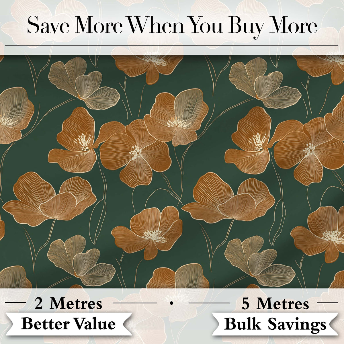 Rustic Autumn Floral Pattern with Warm and Deep Green Seamless Design Digital Print Fabric by the Metre UK Sewing Quilting Textile