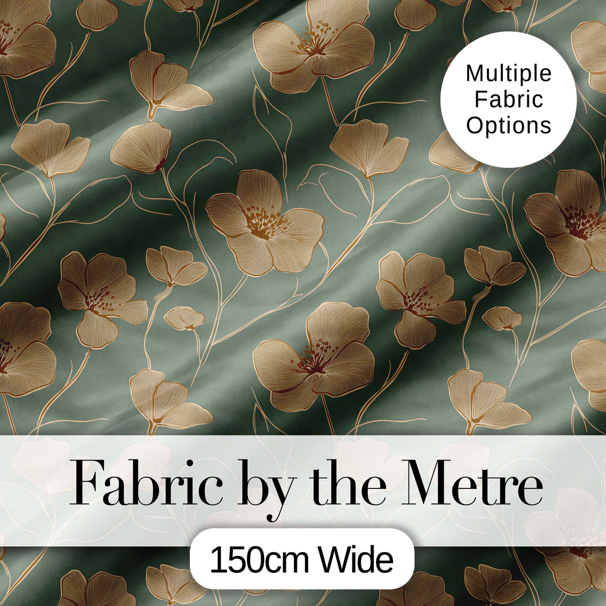 Soft Sage Green Botanical Floral Pattern with Delicate Beige Flowers Seamless Digital Print Fabric by the Metre UK Sewing Quilting Textile