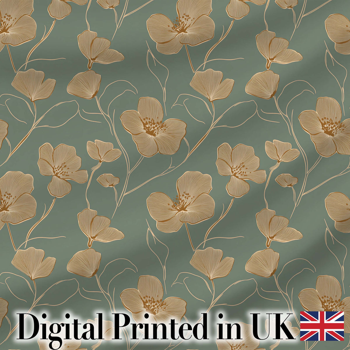 Soft Sage Green Botanical Floral Pattern with Delicate Beige Flowers Seamless Digital Print Fabric by the Metre UK Sewing Quilting Textile